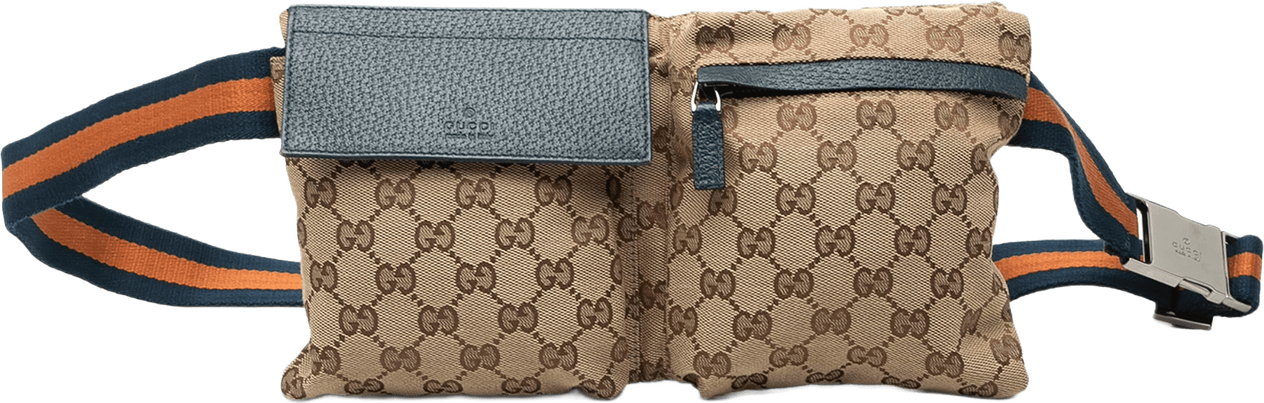Gucci Gg Canvas Web Double Pocket Belt Bag, från Luxclusif, i färgen beige.