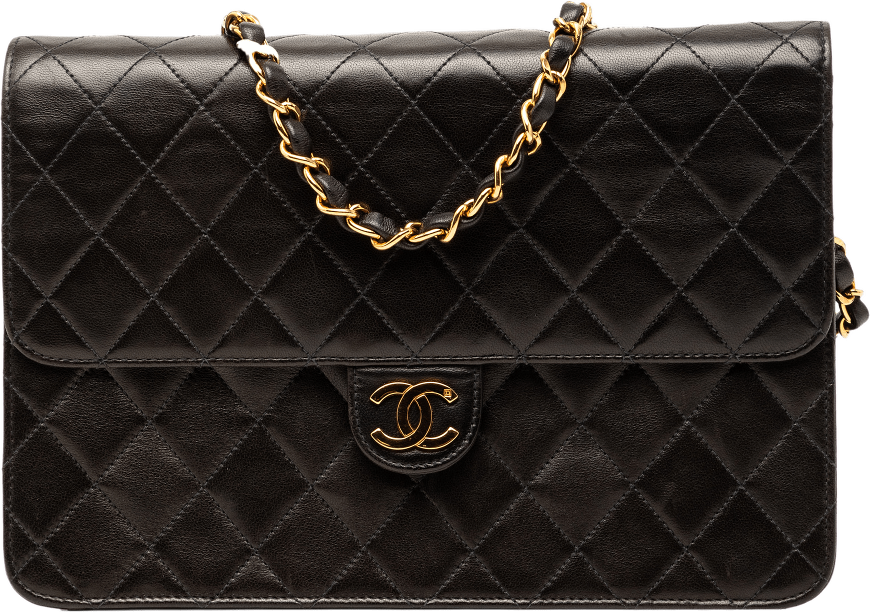 Chanel Cc Quilted Lambskin Single Flap, från Luxclusif, i färgen black.