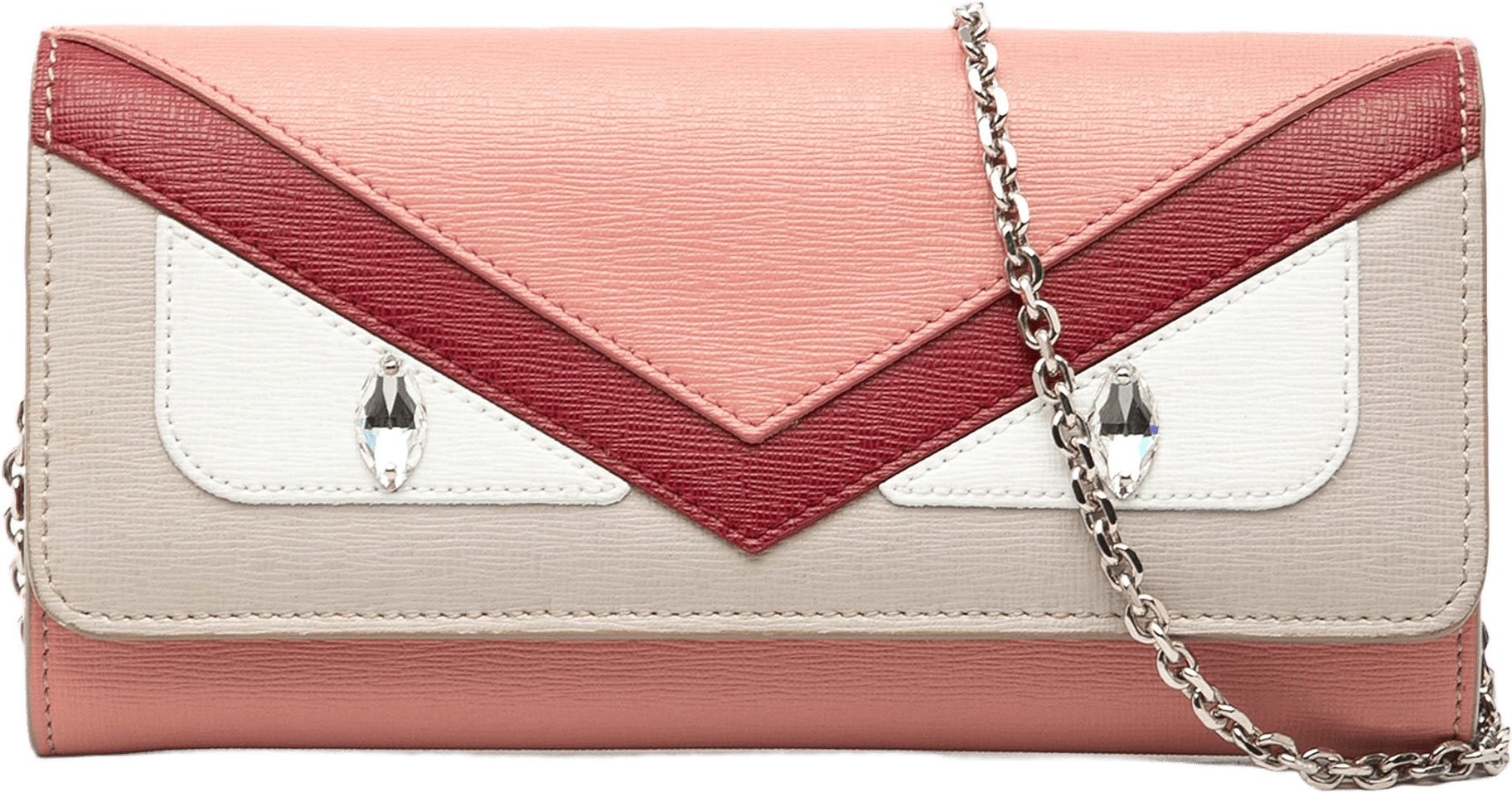 Fendi Leather Monster Wallet With Chain, från Luxclusif, i färgen pink.