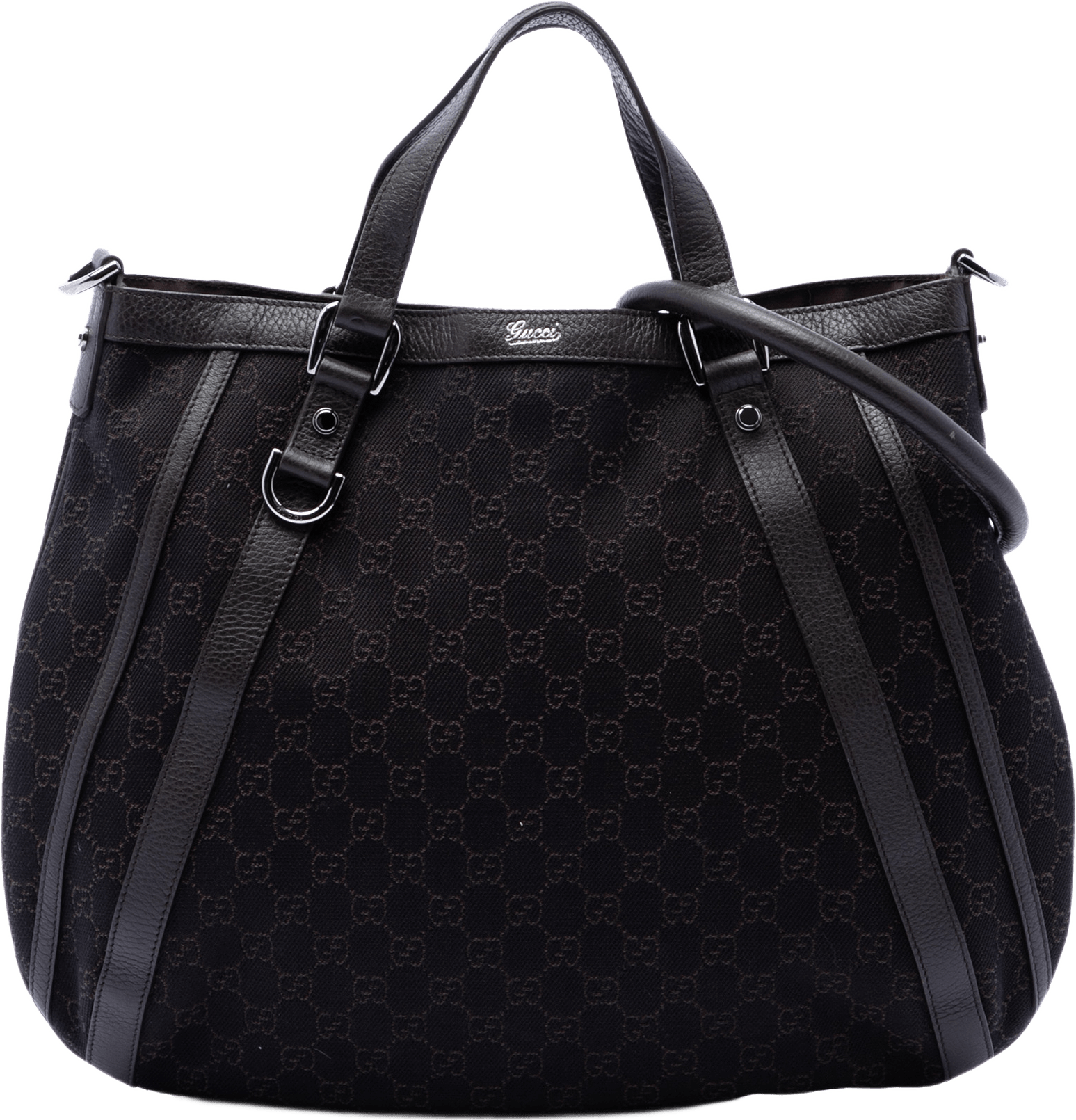Gucci Gg Denim Abbey D Ring Satchel, från Luxclusif, i färgen dark brown.