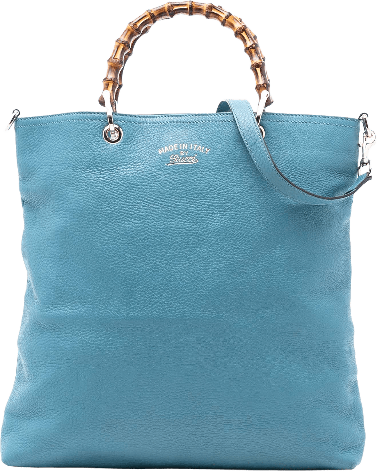Gucci Tall Leather Bamboo Shopper Tote, från Luxclusif, i färgen light blue.