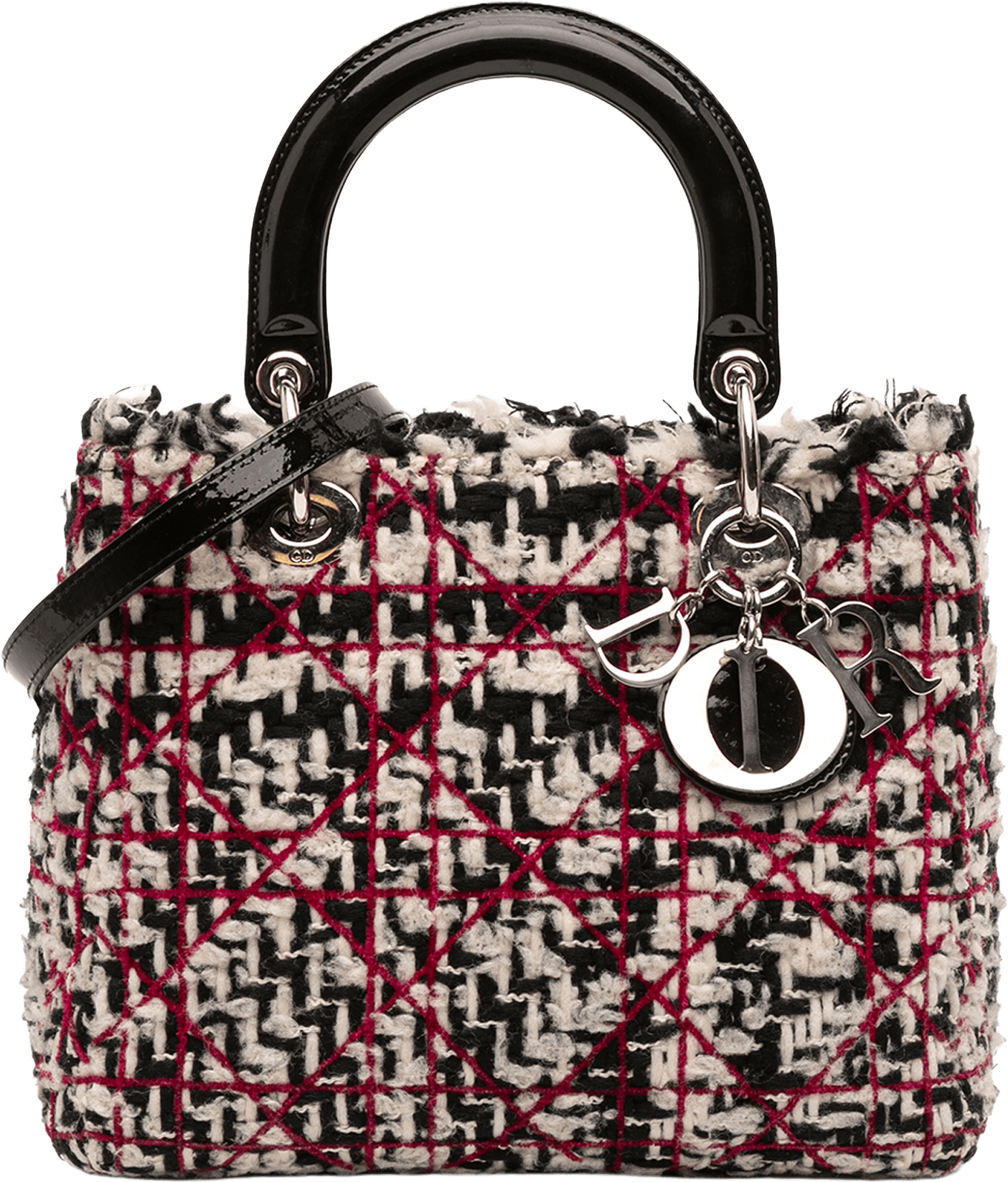 Dior Medium Tweed Cannage Fringe Lady Dior, från Luxclusif, i färgen black.