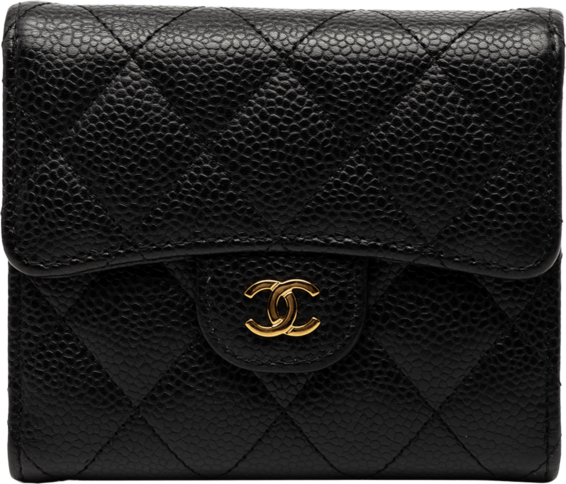 Chanel Cc Quilted Caviar Trifold Wallet, från Luxclusif, i färgen black.