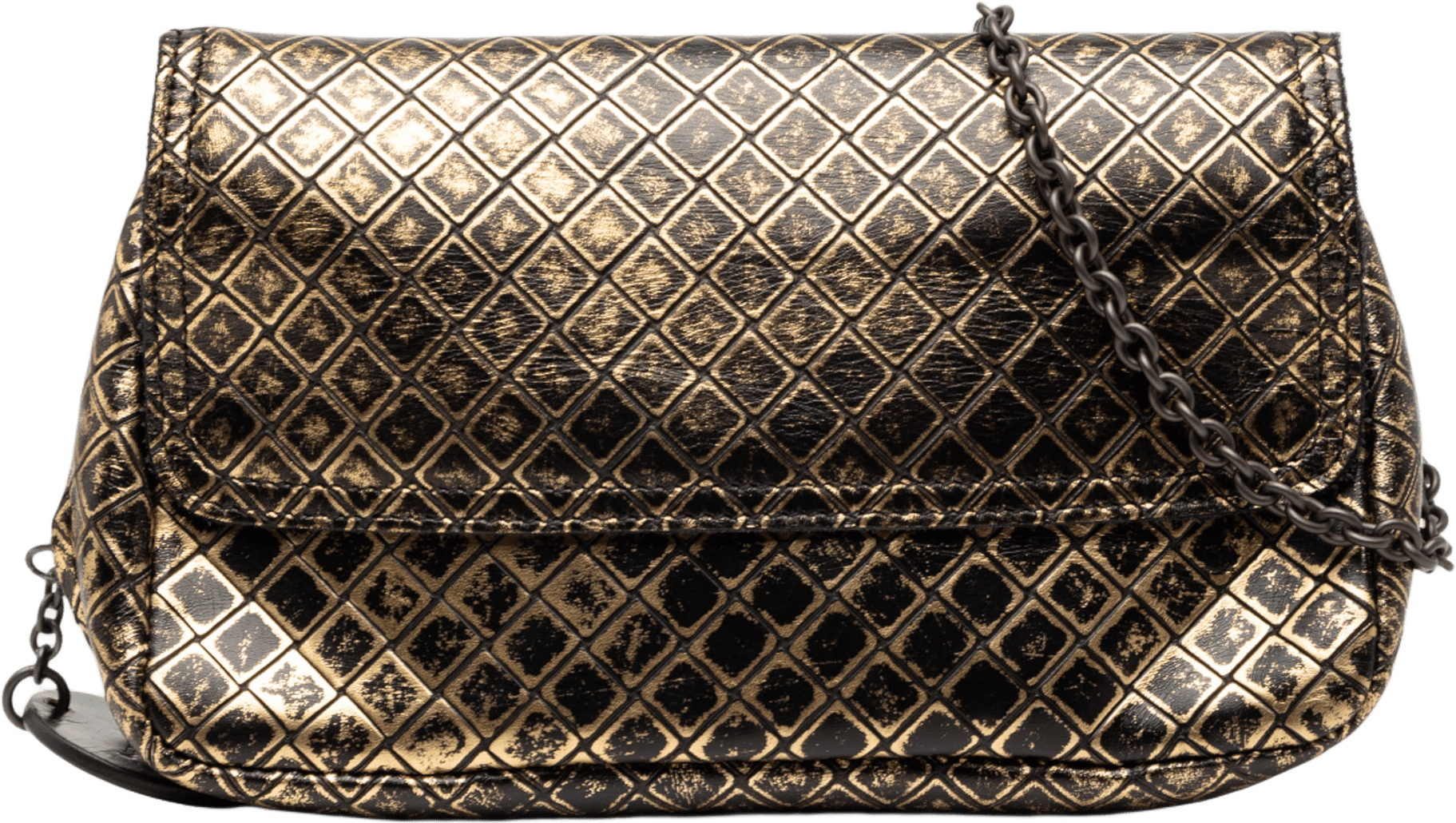 Bottega Veneta Metallic Calfskin Intrecciomirage Chain Flap Crossbody, från Luxclusif, i färgen gold.