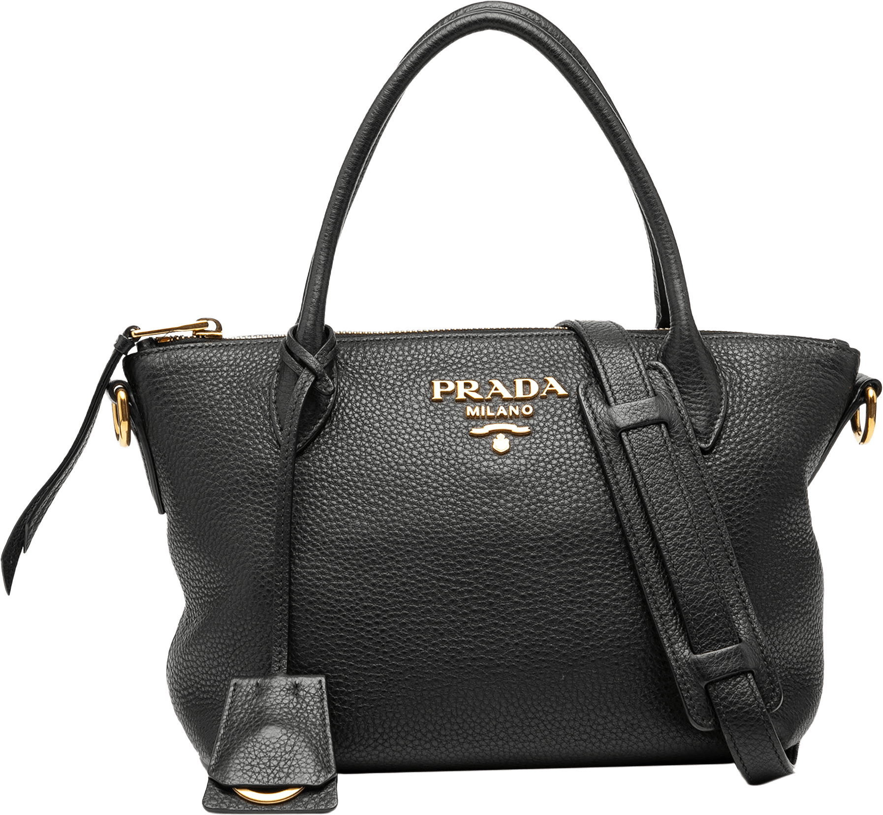 Prada Vitello Daino Zip Top Satchel, från Luxclusif, i färgen black.