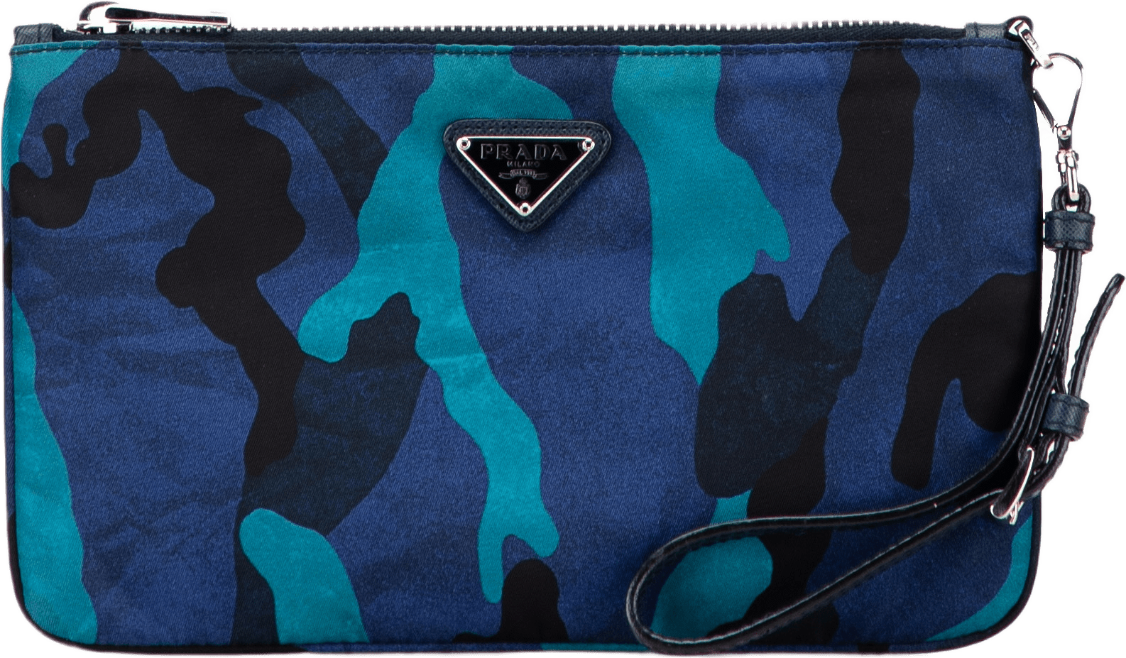 Prada Tessuto Camouflage Clutch, från Luxclusif, i färgen blue.