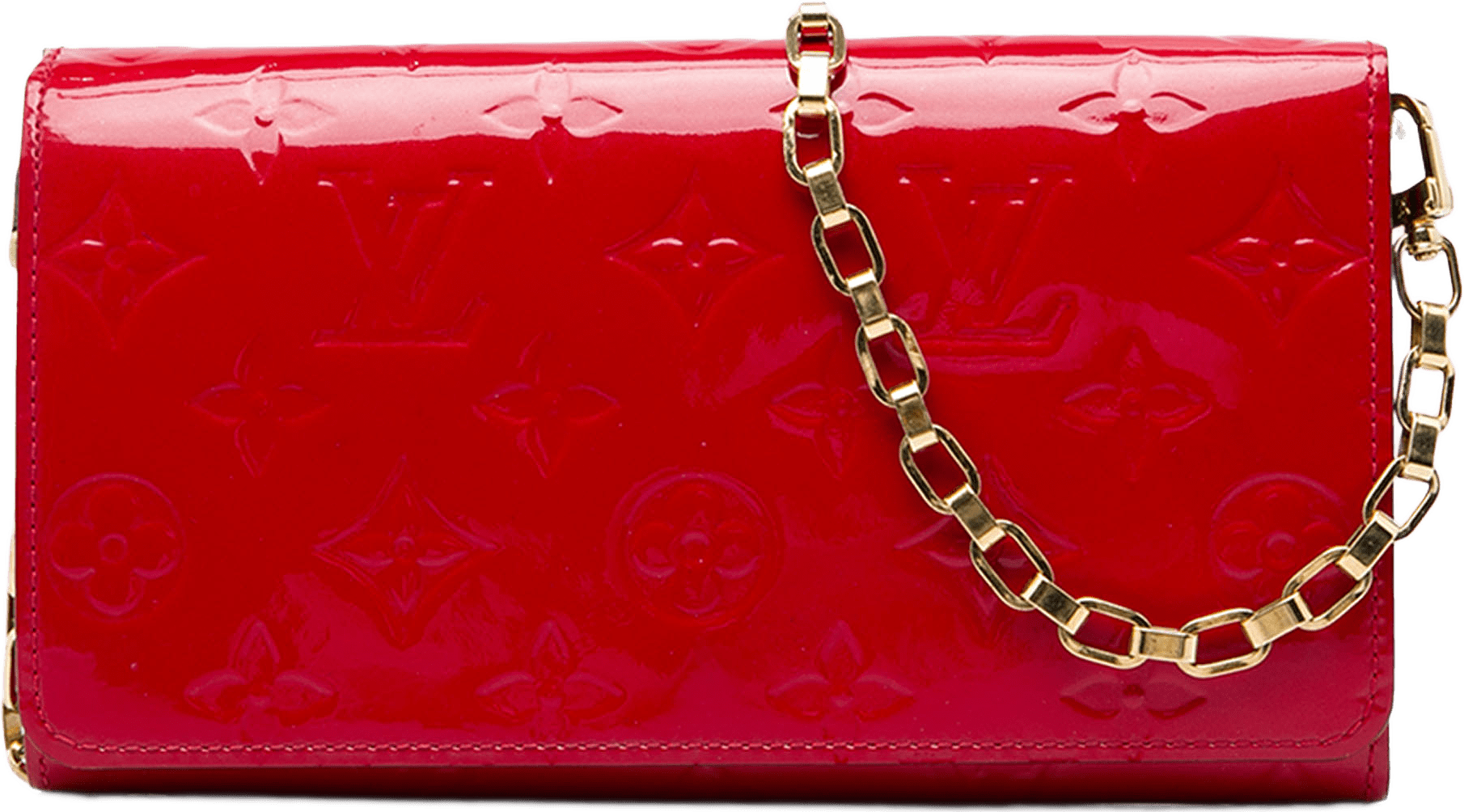 Louis Vuitton Monogram Vernis Chain Wallet, från Luxclusif, i färgen röd.