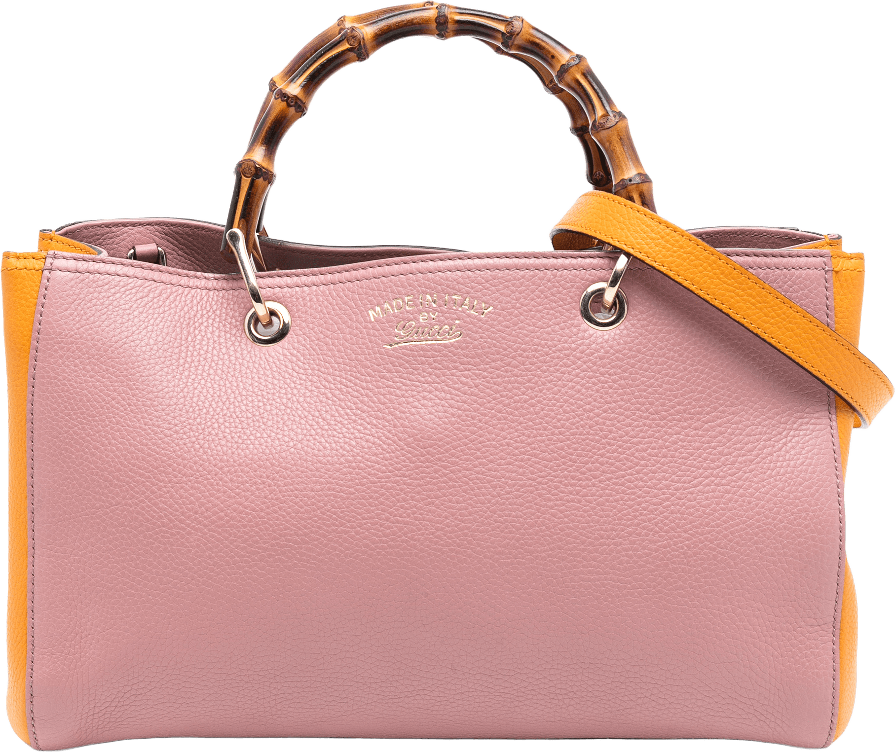 Gucci Medium Bicolor Calfskin Bamboo Shopper Satchel, från Luxclusif, i färgen pink.