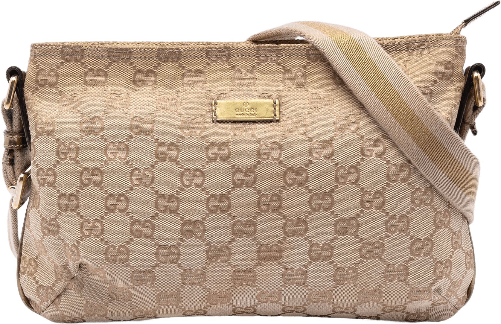 Gucci Gg Canvas Web Crossbody, från Luxclusif, i färgen beige.