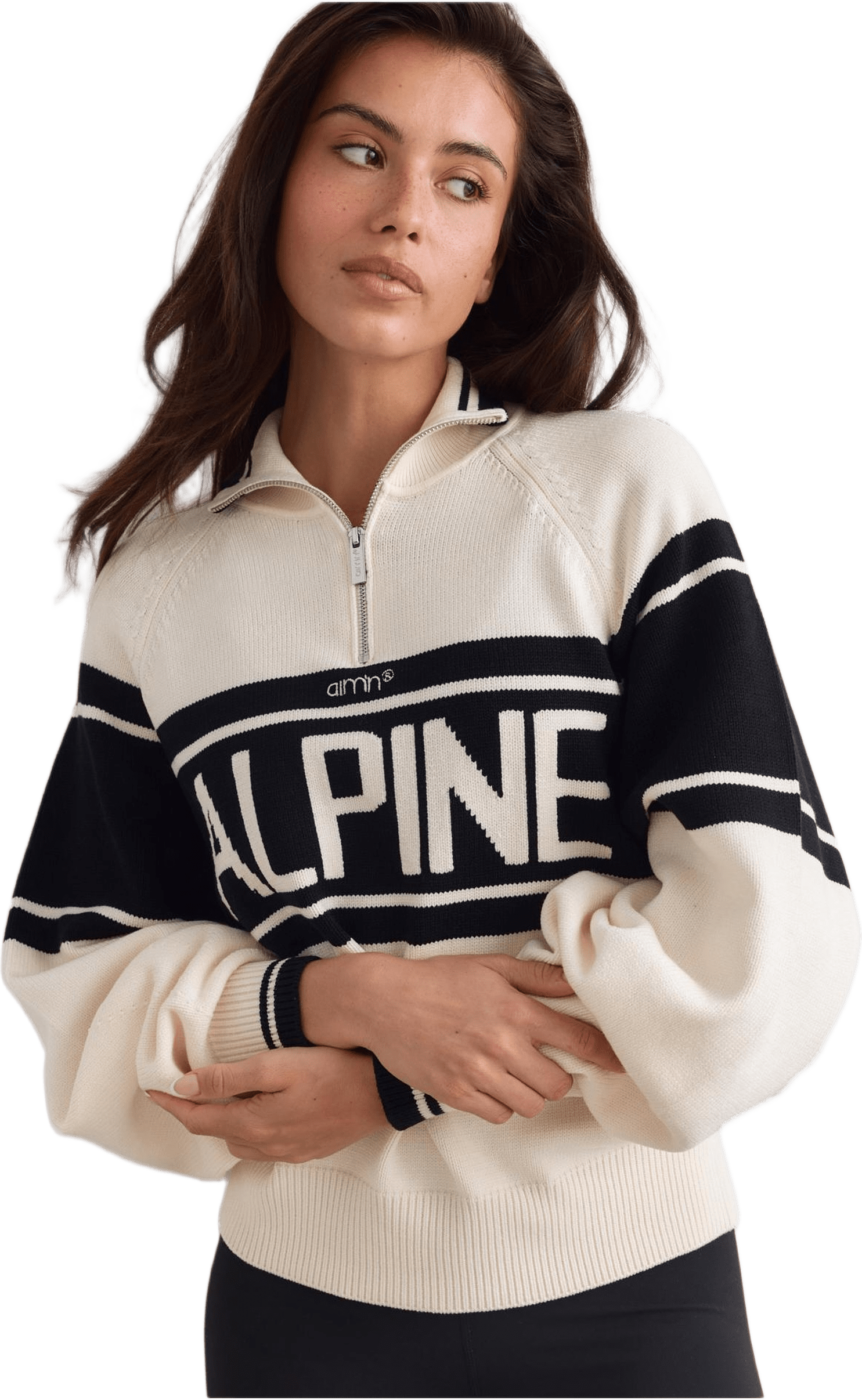 Alpine Knitted Half Zip, från aim'n, i färgen black/white.