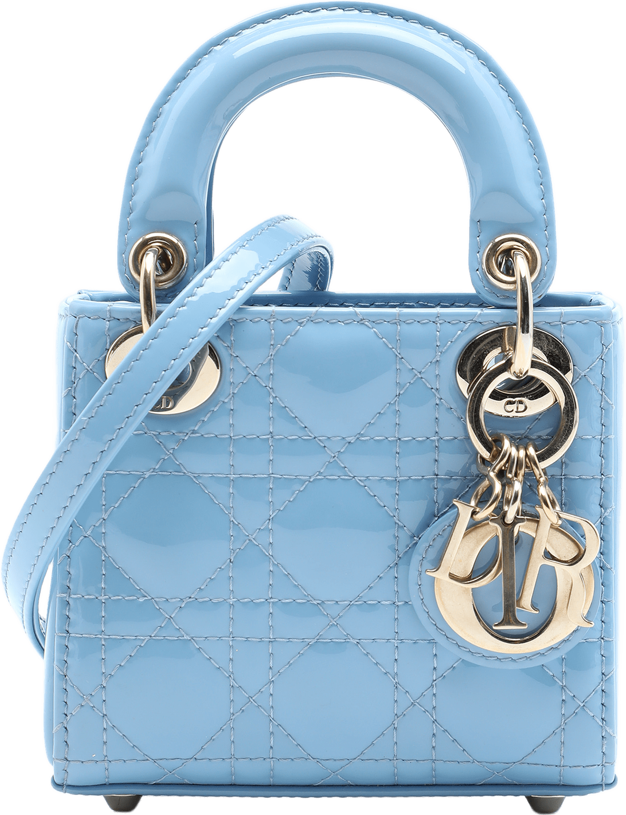 Dior Micro Patent Cannage Lady Dior, från Luxclusif, i färgen blå.