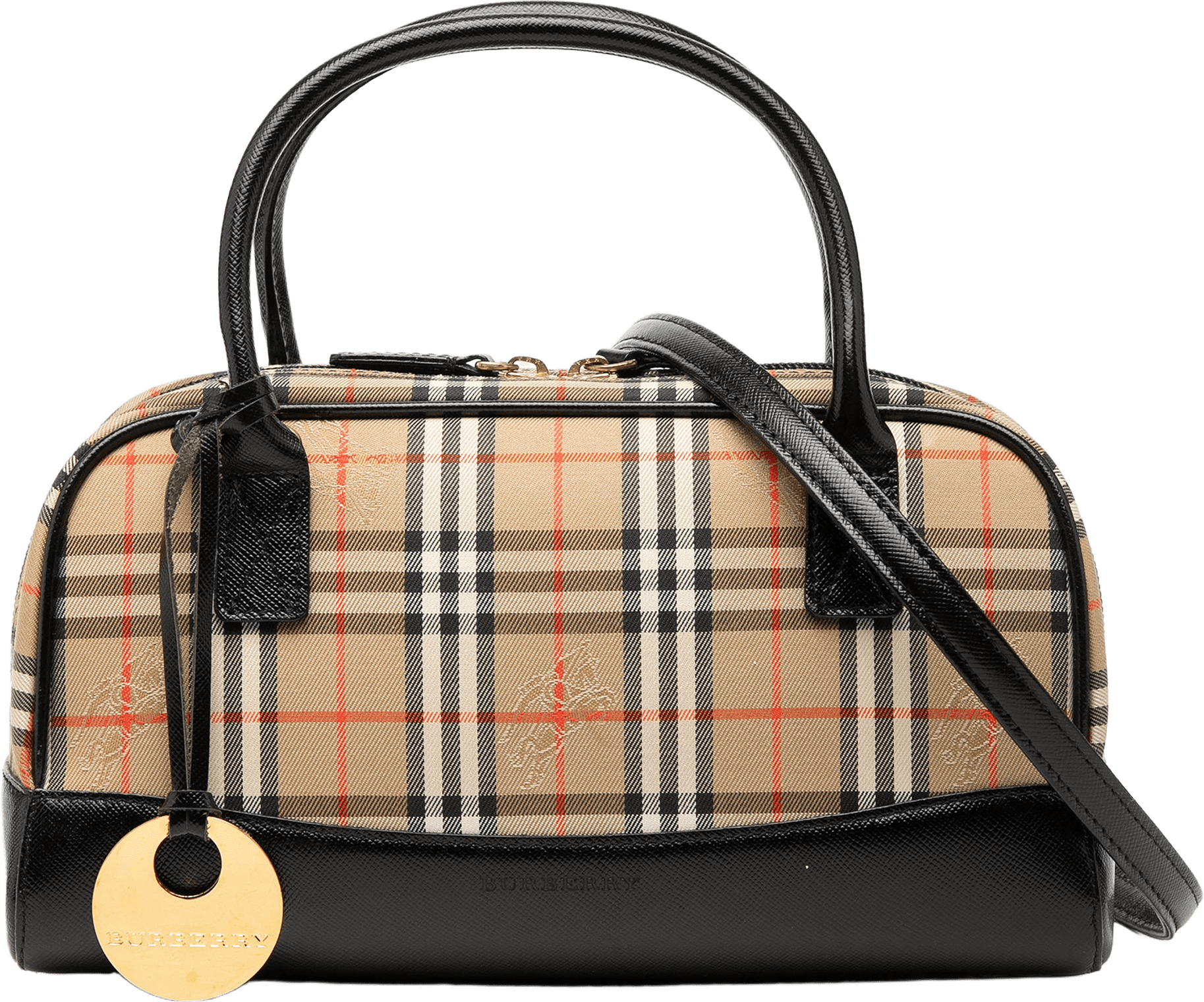 Burberry Haymarket Check Canvas Satchel, från Luxclusif, i färgen beige.