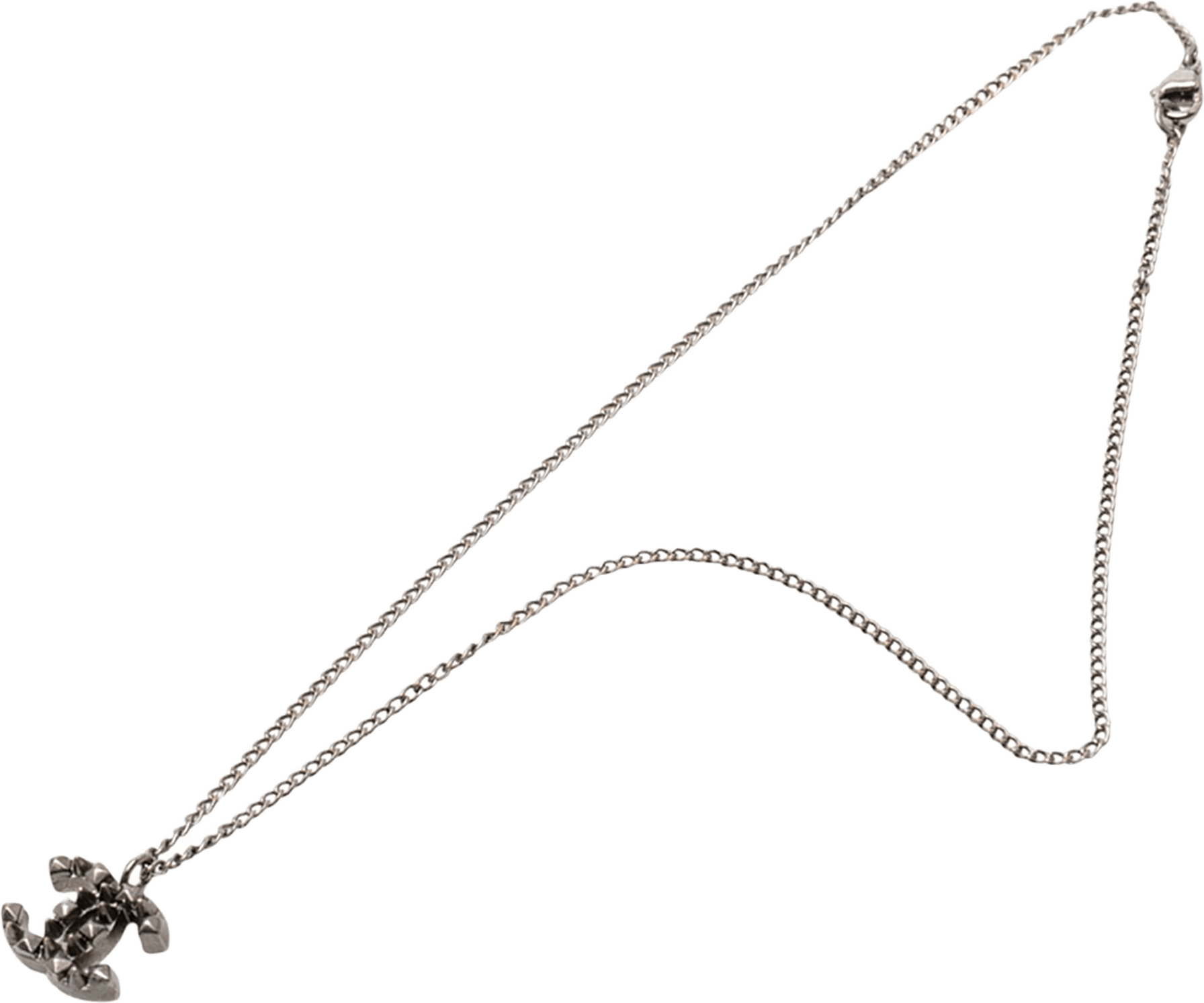 Chanel Ruthenium Plated Cc Spiked Pendant Necklace, från Luxclusif, i färgen black.