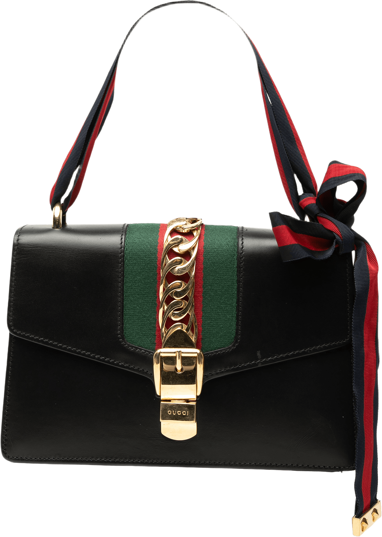 Gucci Small Calfskin Web Sylvie Satchel, från Luxclusif, i färgen svart.