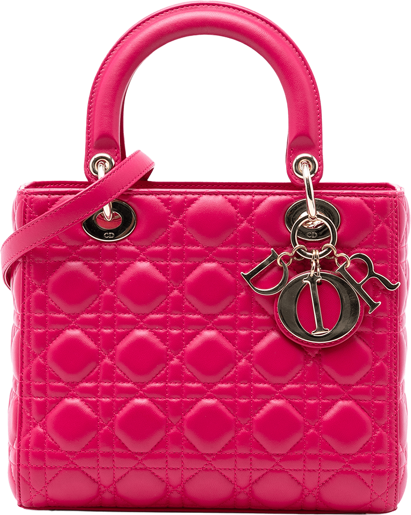 Dior Medium Lambskin Cannage Lady Dior, från Luxclusif, i färgen dark pink.