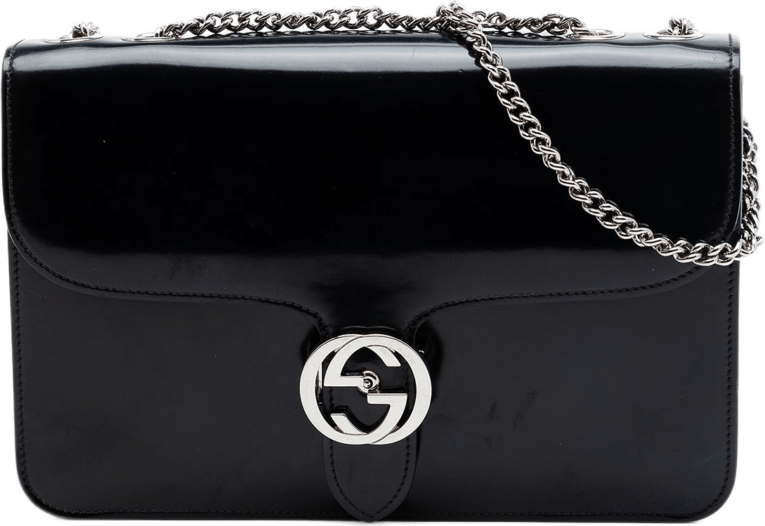 Gucci Medium Patent Interlocking G Crossbody, från Luxclusif, i färgen svart.