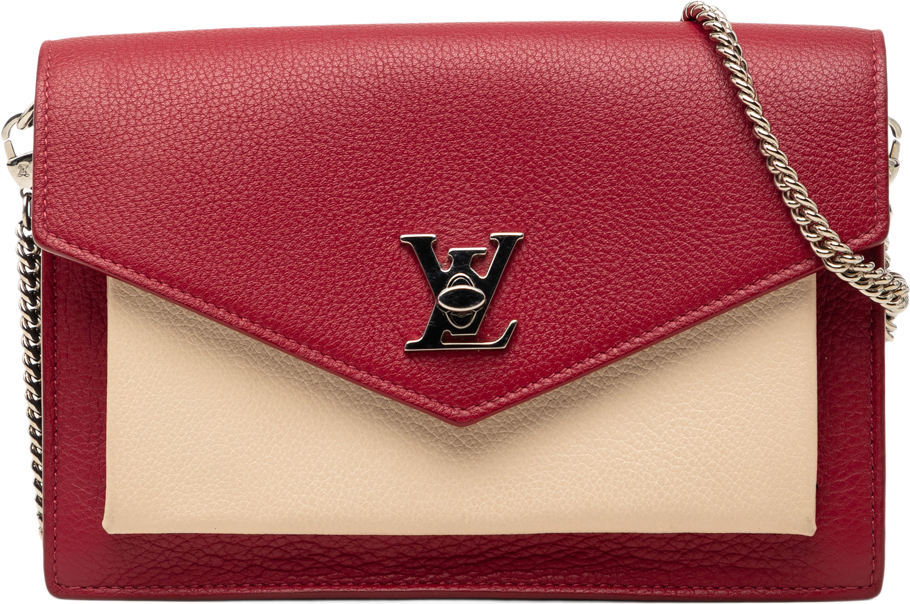 Louis Vuitton Bicolor Leather Mylockme Chain Pochette, från Luxclusif, i färgen brun.