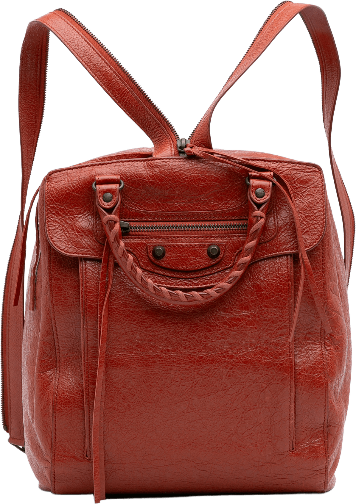 Balenciaga Lambskin Motocross Classic Traveler Convertible Backpack, från Luxclusif, i färgen red.