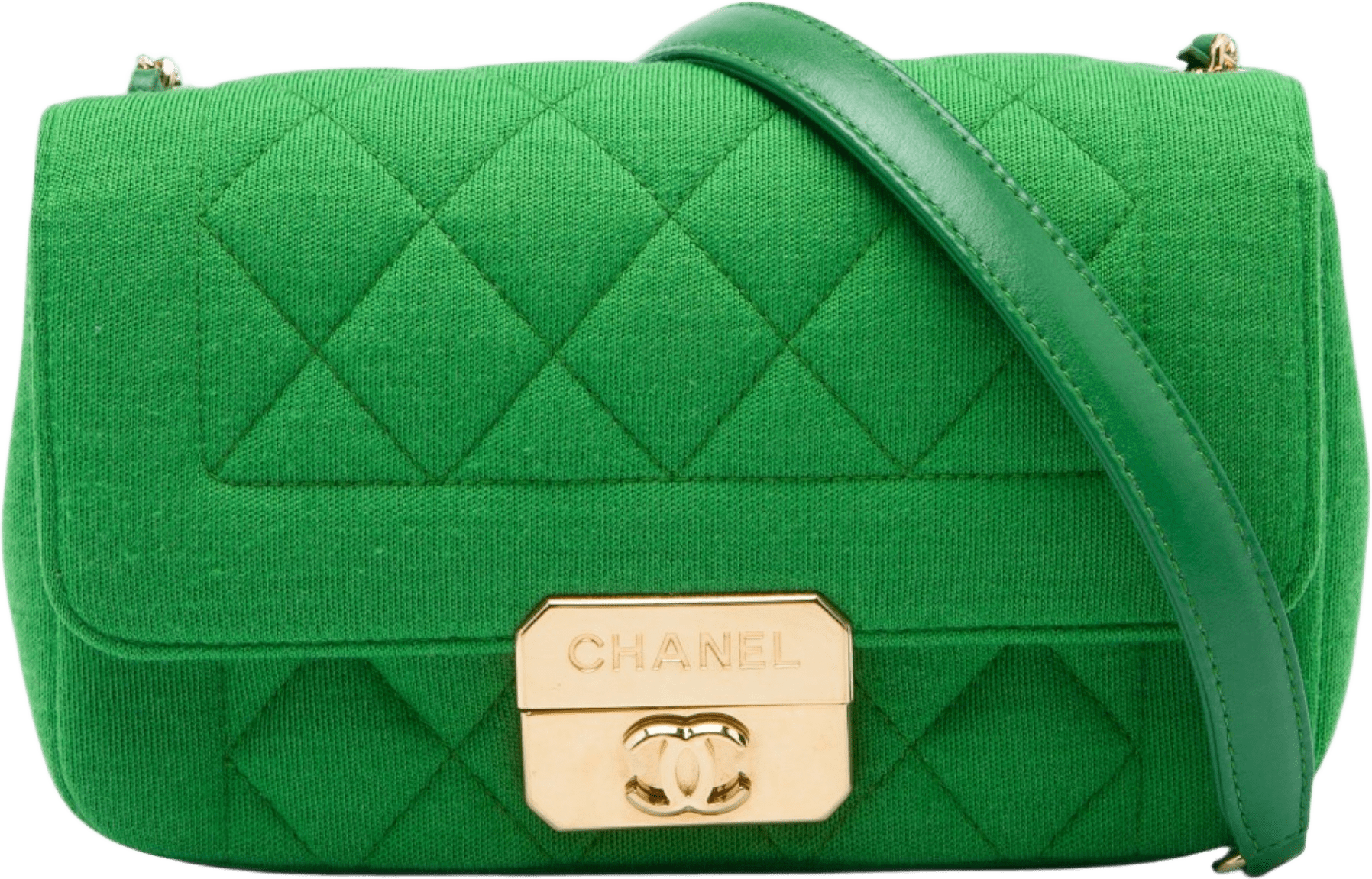 Chanel Mini Jersey Chic With Me Flap, från Luxclusif, i färgen grön.