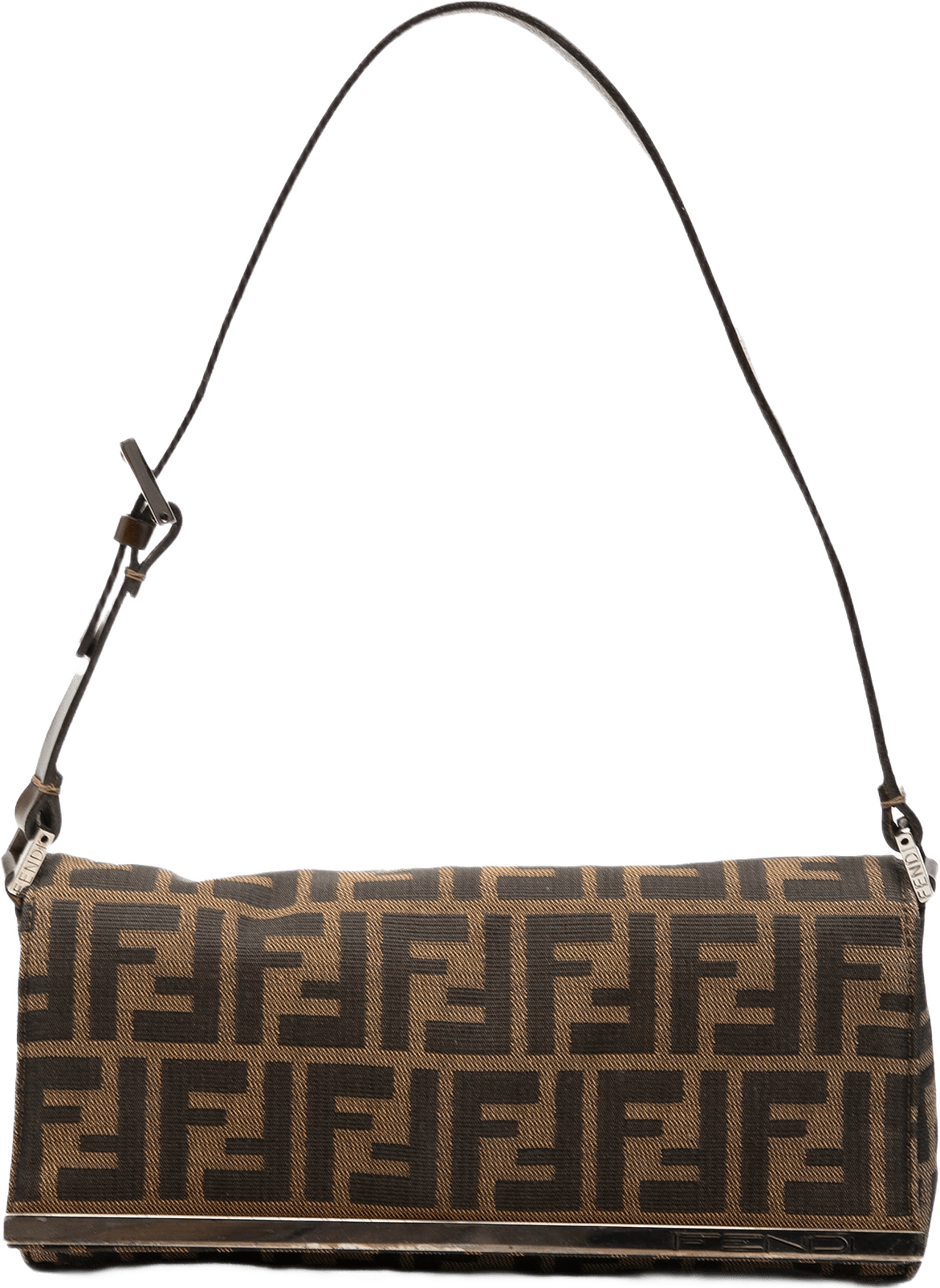 Fendi Zucca Canvas Flap Pochette, från Luxclusif, i färgen brown.