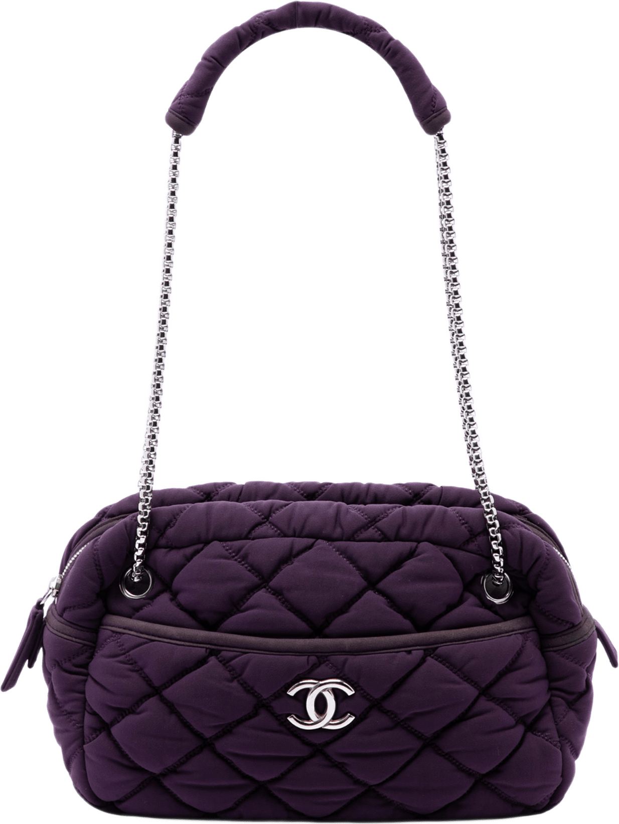 Chanel Quilted Nylon Bubble Shoulder Bag, från Luxclusif, i färgen purpur.