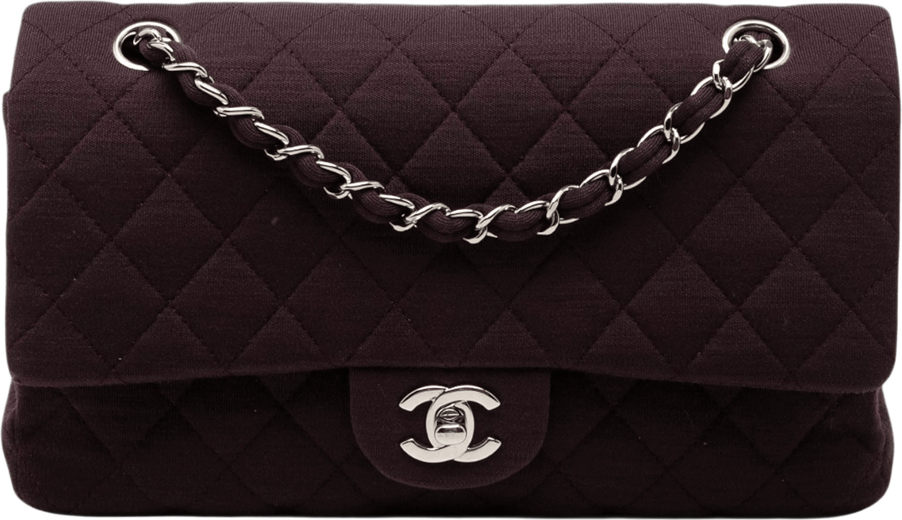Chanel Medium Classic Jersey Double Flap, från Luxclusif, i färgen dark brown.