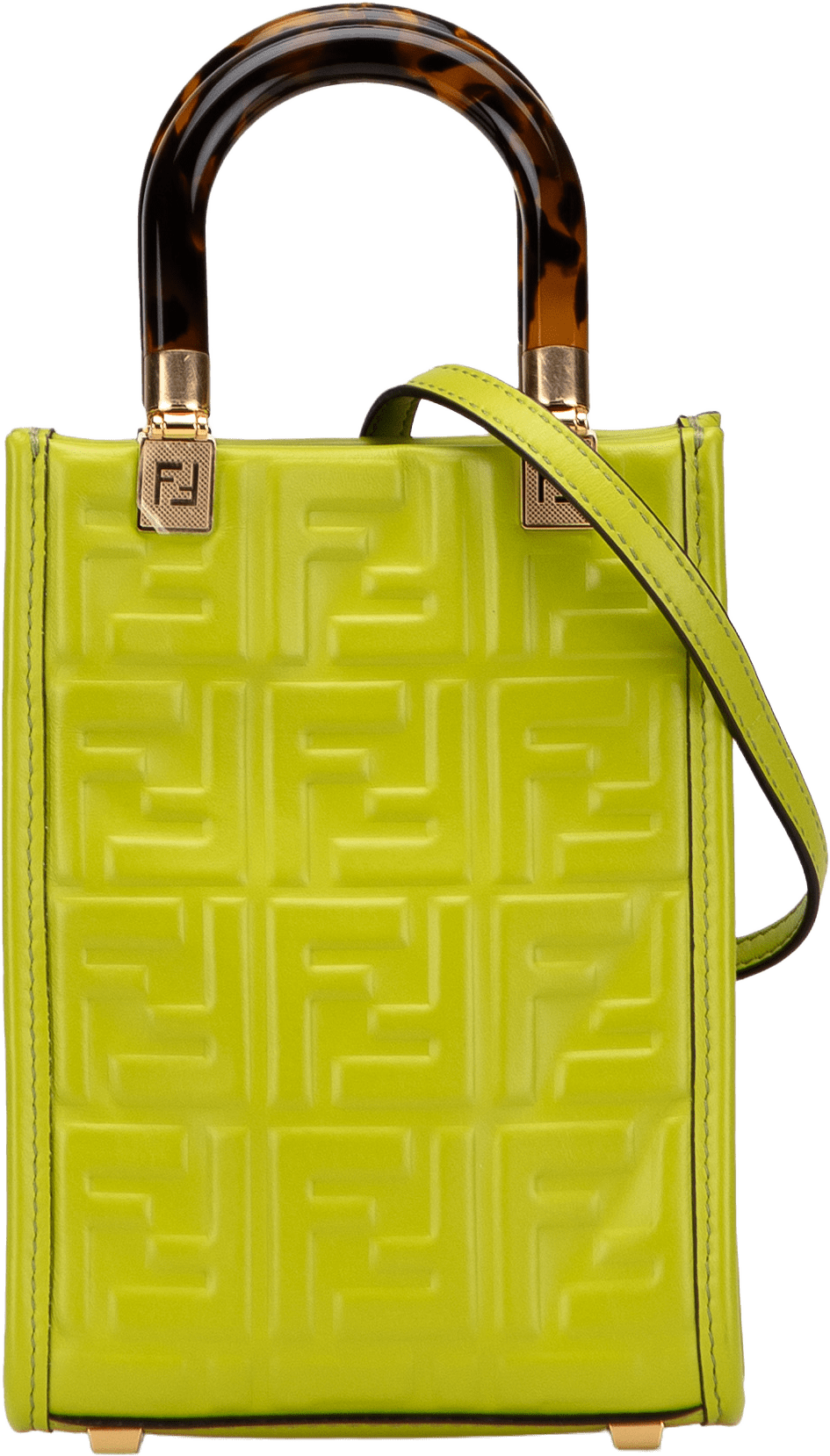 Fendi Mini Zucca Embossed Leather Sunshine Shopper Tote, från Luxclusif, i färgen lime.