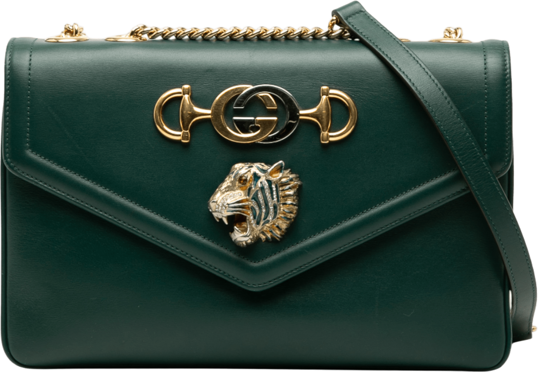 Gucci Medium Leather Rajah Crossbody, från Luxclusif, i färgen green.