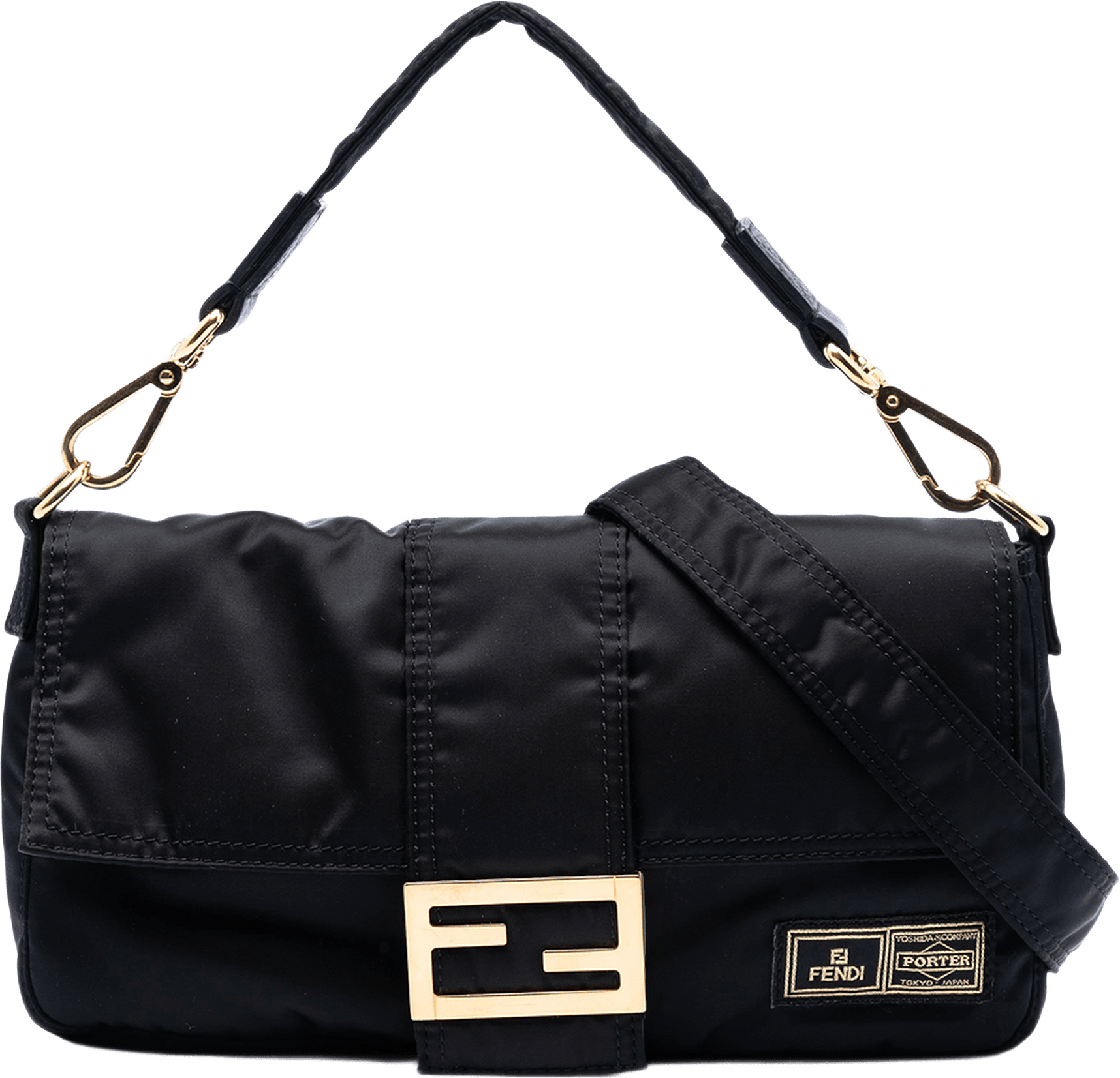 Fendi Porter Yoshida Nylon Convertible Baguette Satchel, från Luxclusif, i färgen black.