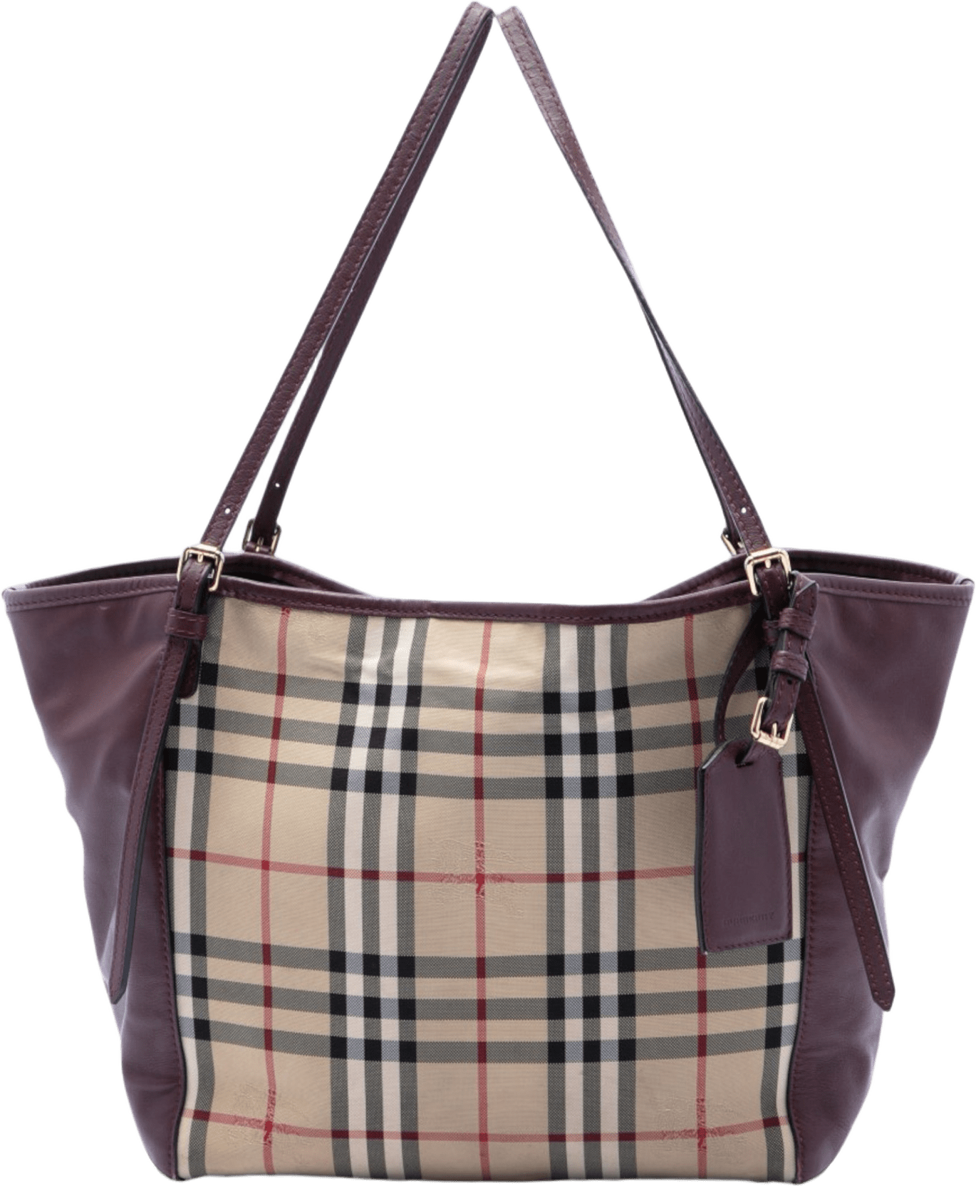 Burberry Small Haymarket Check Canvas And Leather Canterbury Tote, från Luxclusif, i färgen beige.