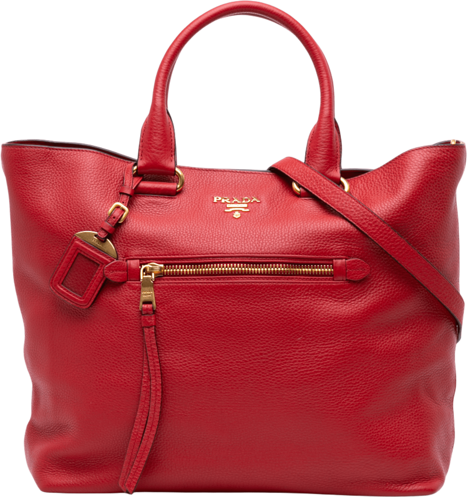 Prada Vitello Daino Open Convertible Tote, från Luxclusif, i färgen red.