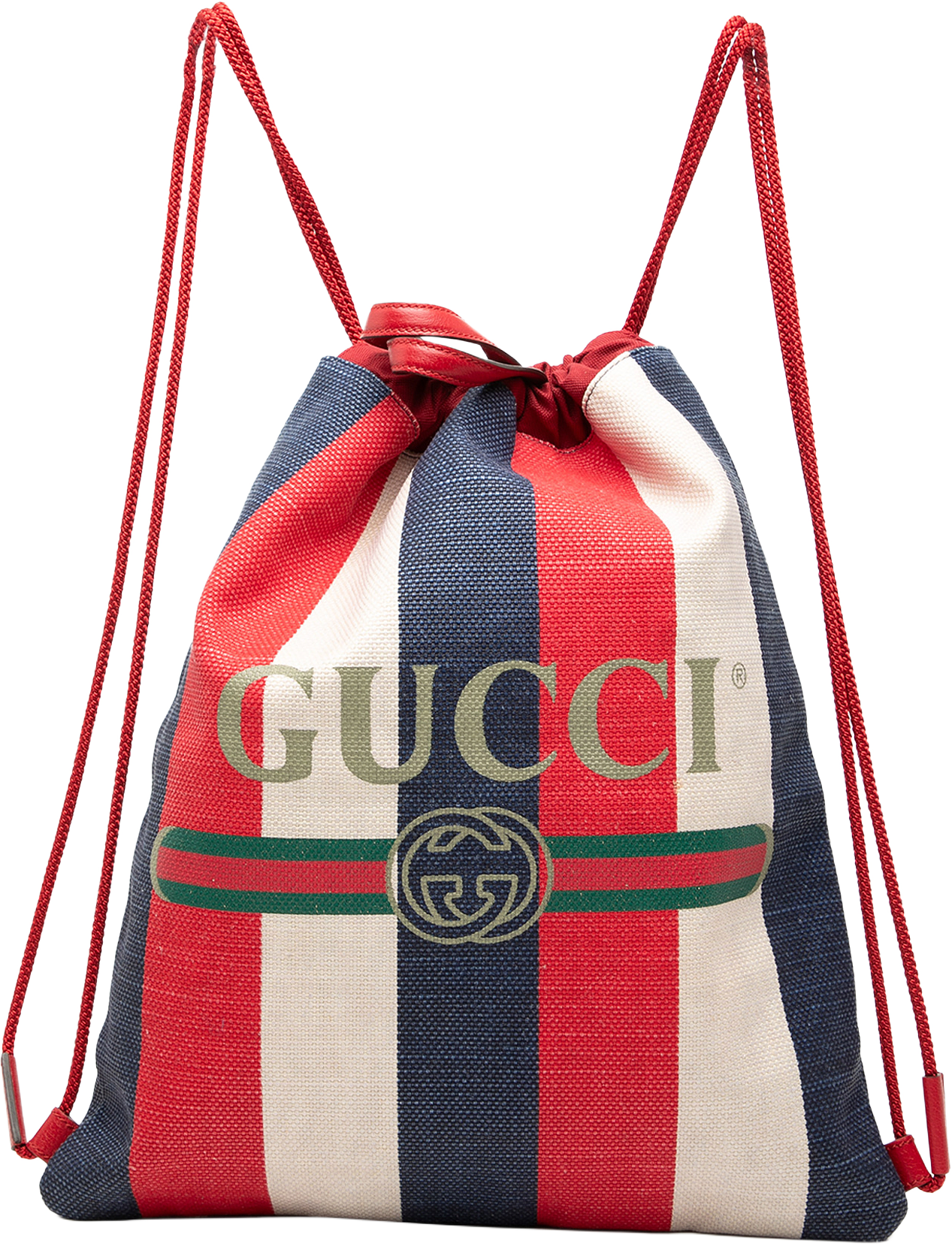 Gucci Canvas Sylvie Baiadera Web Drawstring Backpack, från Luxclusif, i färgen red.