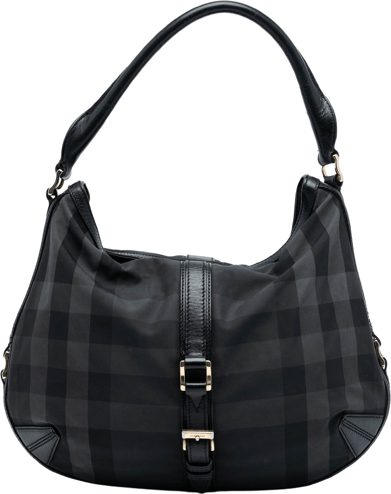 Burberry Grafton Check Nylon Hobo Bag, från Luxclusif, i färgen black.