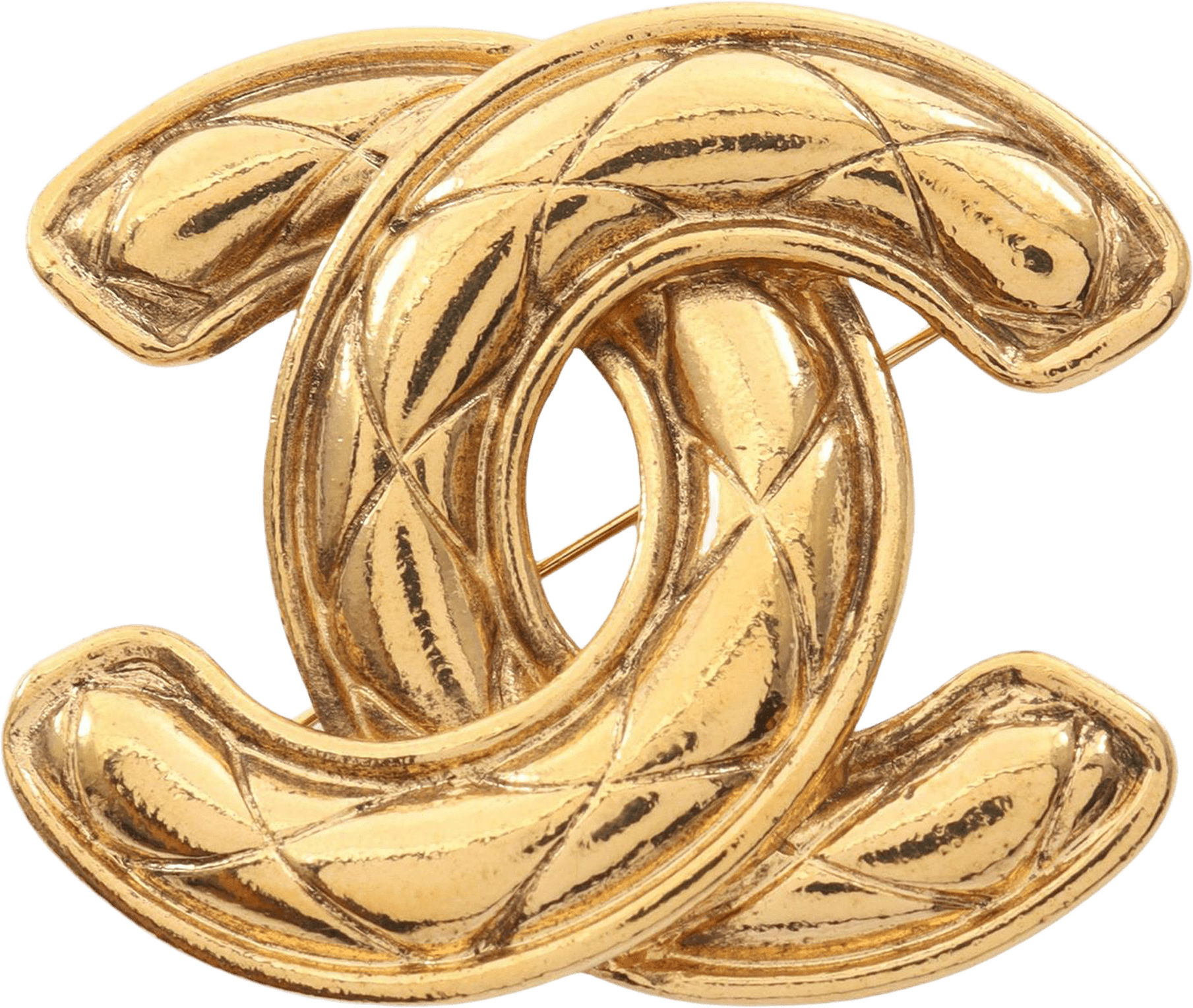 Chanel Gold Plated Quilted Cc Brooch, från Luxclusif, i färgen gold.