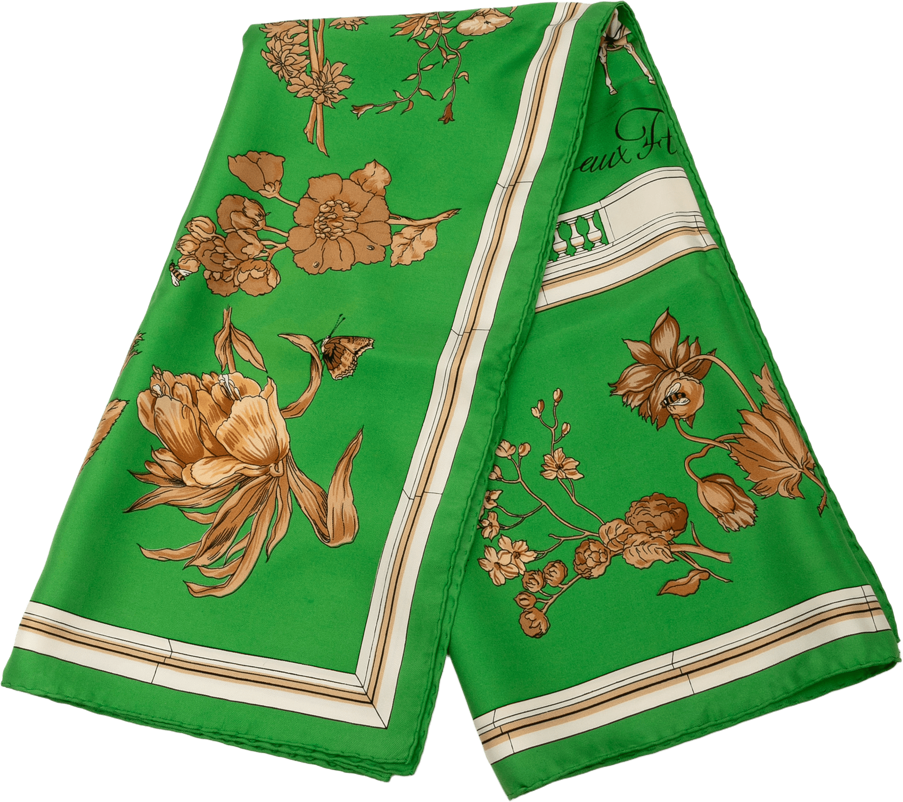 Hermès Quai Aux Fleurs Silk Scarf, från Luxclusif, i färgen green.