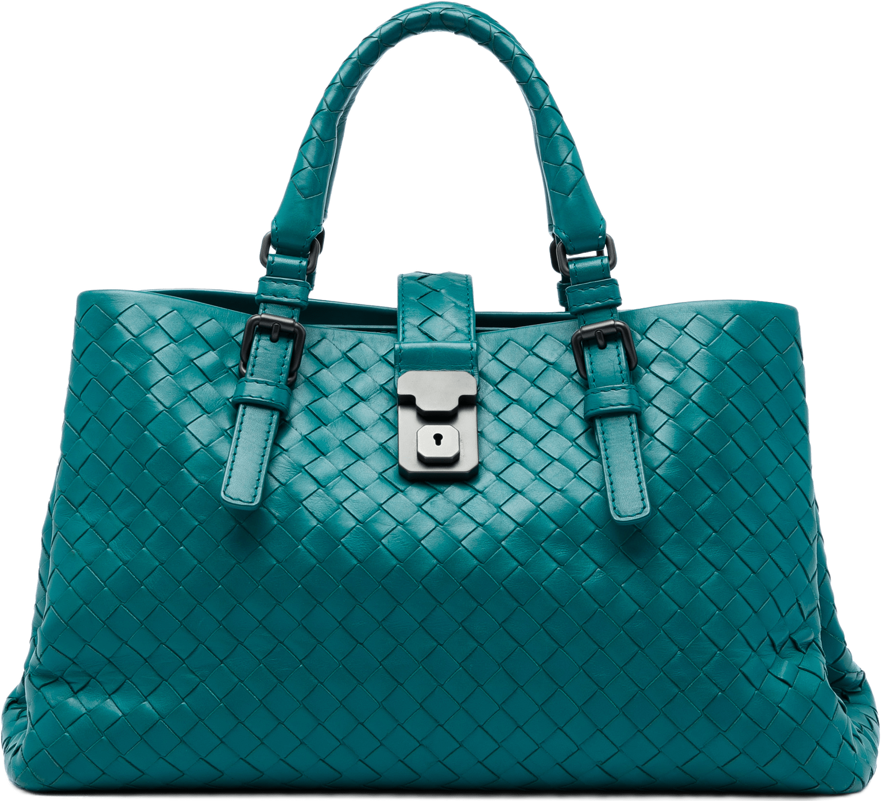 Bottega Veneta Small Nappa Intrecciato Roma Satchel, från Luxclusif, i färgen blå.