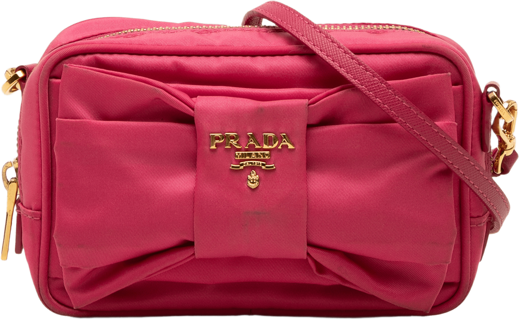 Prada Tessuto Fiocco Bow Camera Bag, från Luxclusif, i färgen rosa.