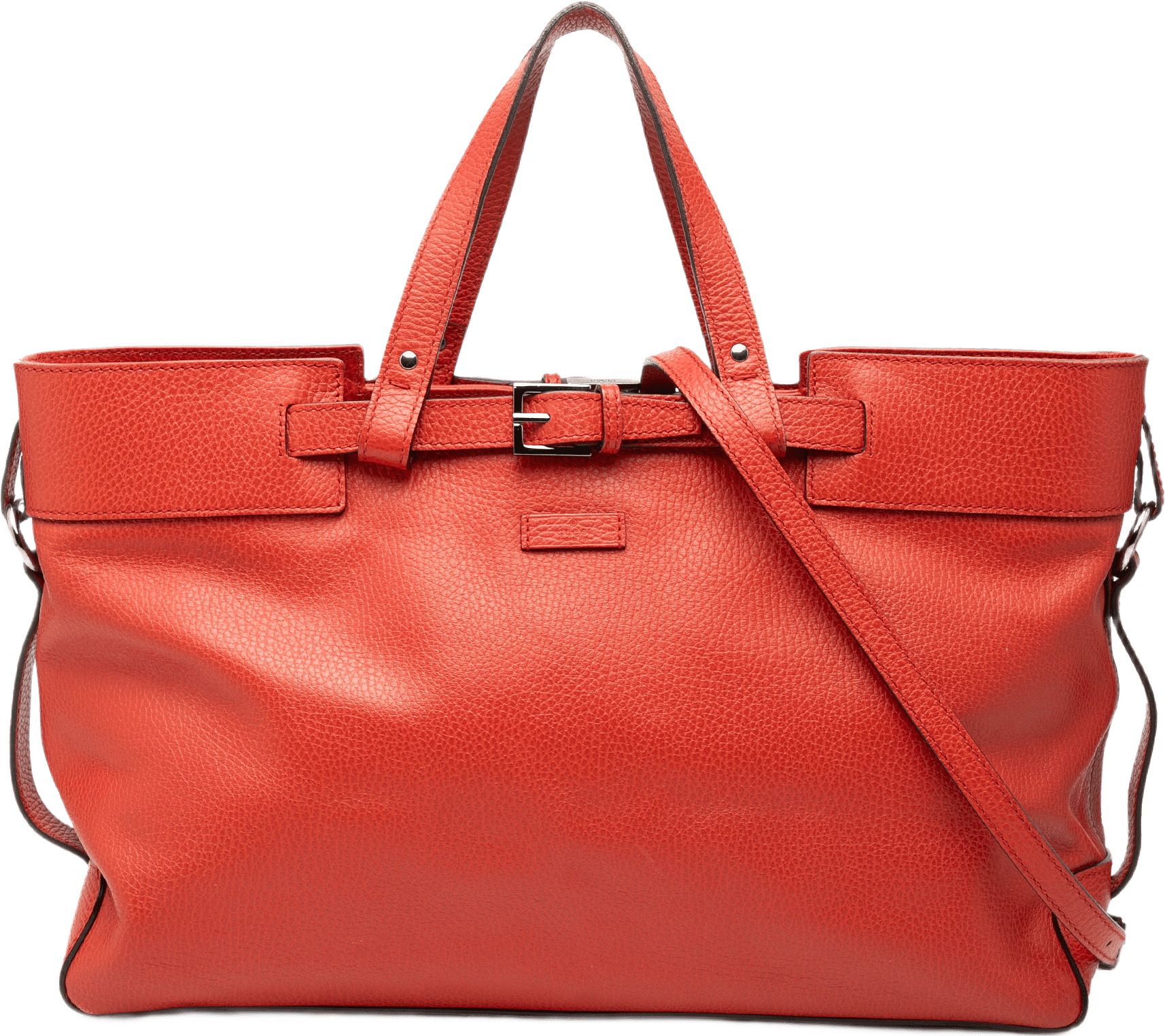Gucci Calfskin Buckle Satchel, från Luxclusif, i färgen red.