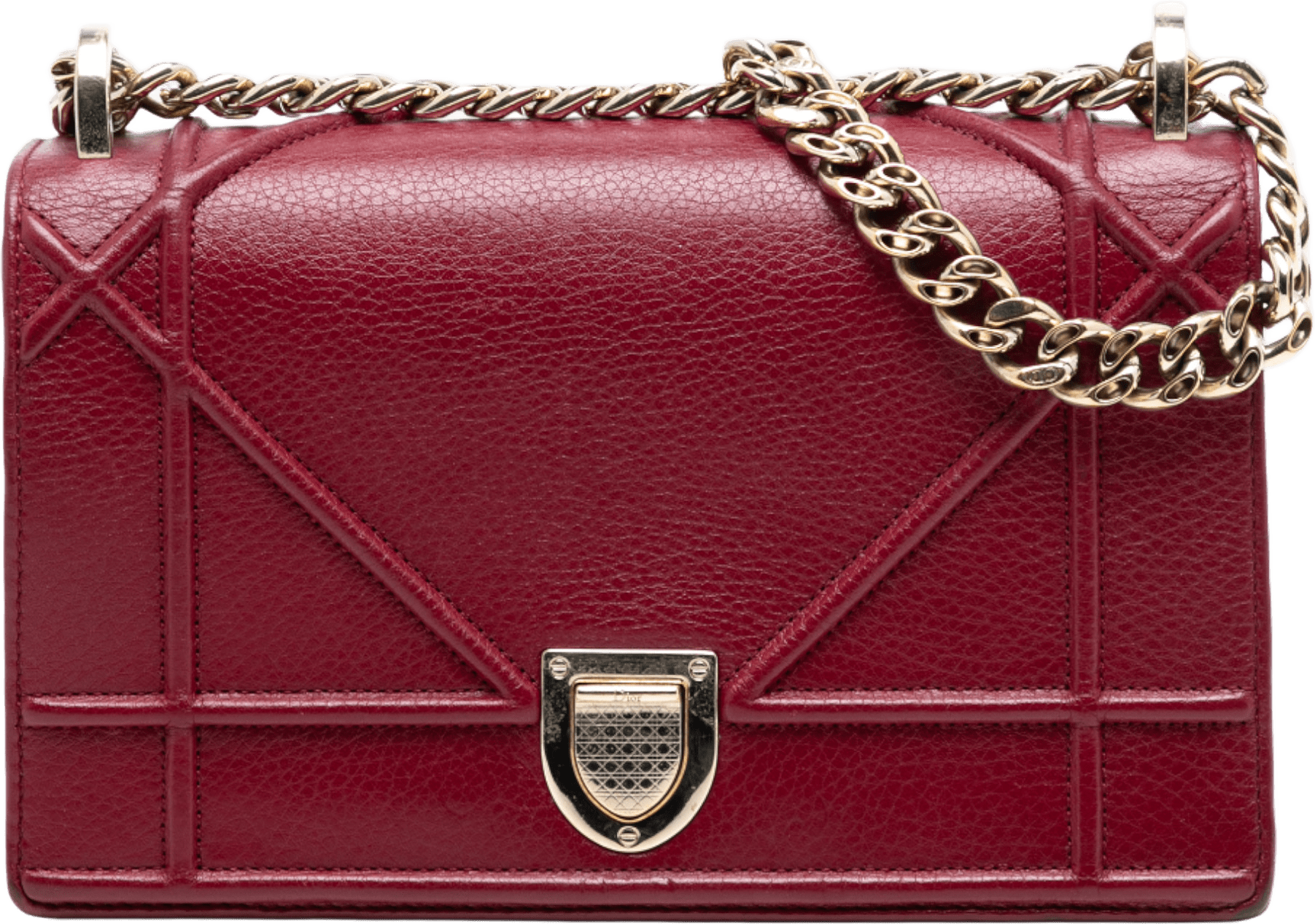 Dior Small Grained Calfskin Diorama Flap, från Luxclusif, i färgen dark red.