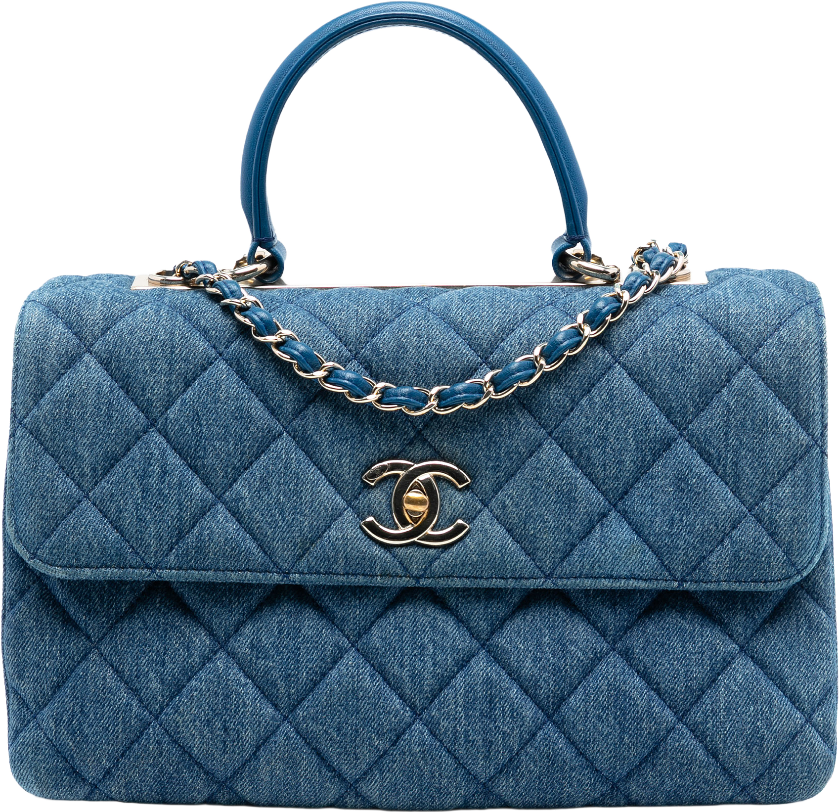 Chanel Medium Denim Trendy Cc Top Handle Bag, från Luxclusif, i färgen denim.