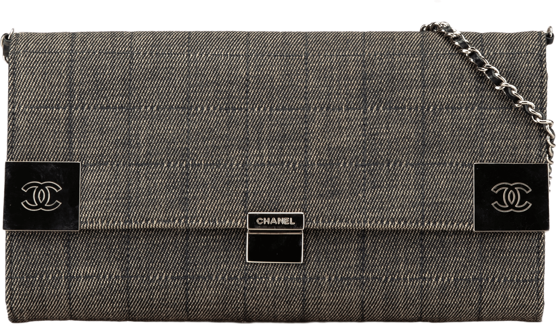 Chanel Cc Choco Bar Denim Chain Flap, från Luxclusif, i färgen gray.