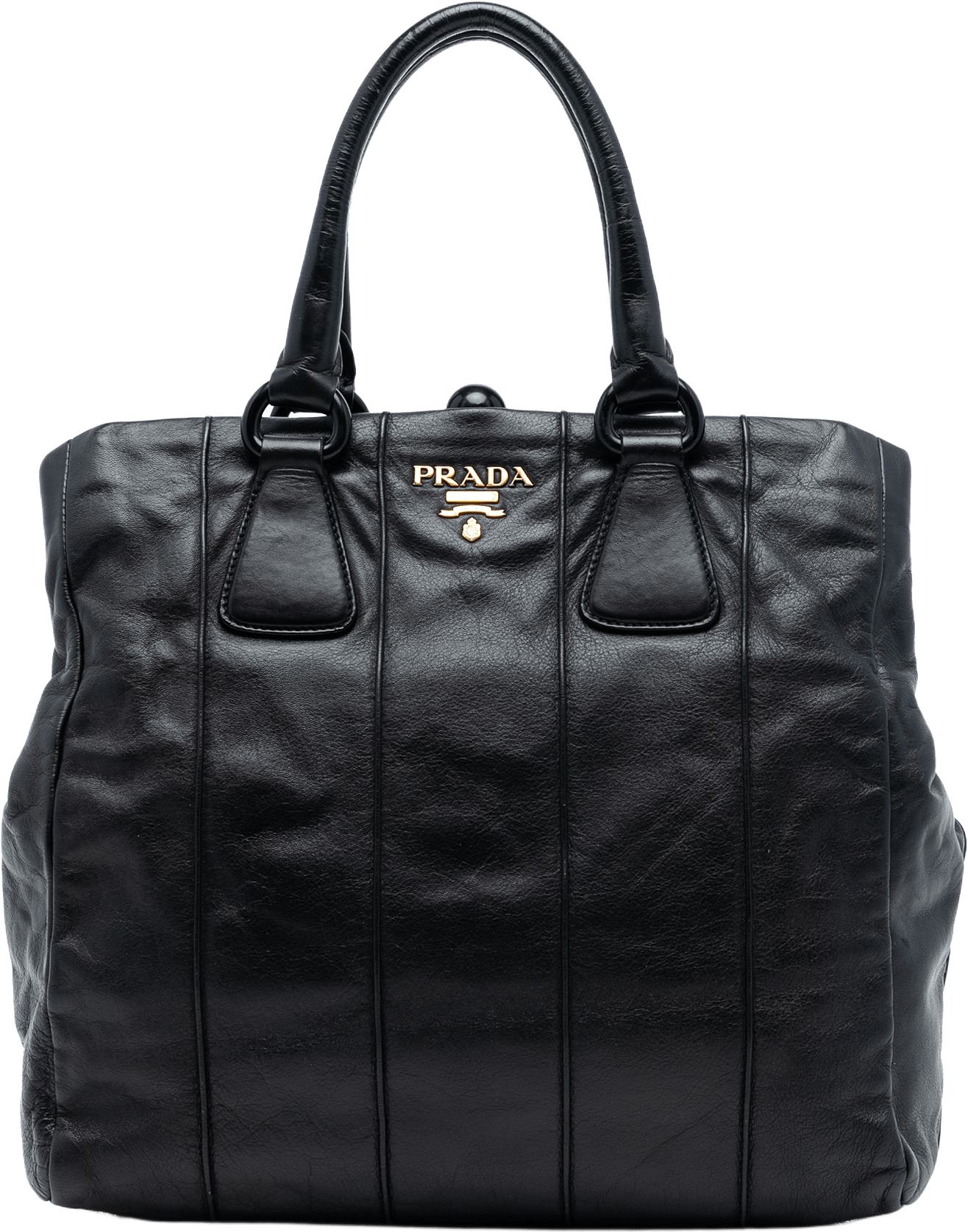 Prada Soft Calf Frame Top Handle Bag, från Luxclusif, i färgen black.