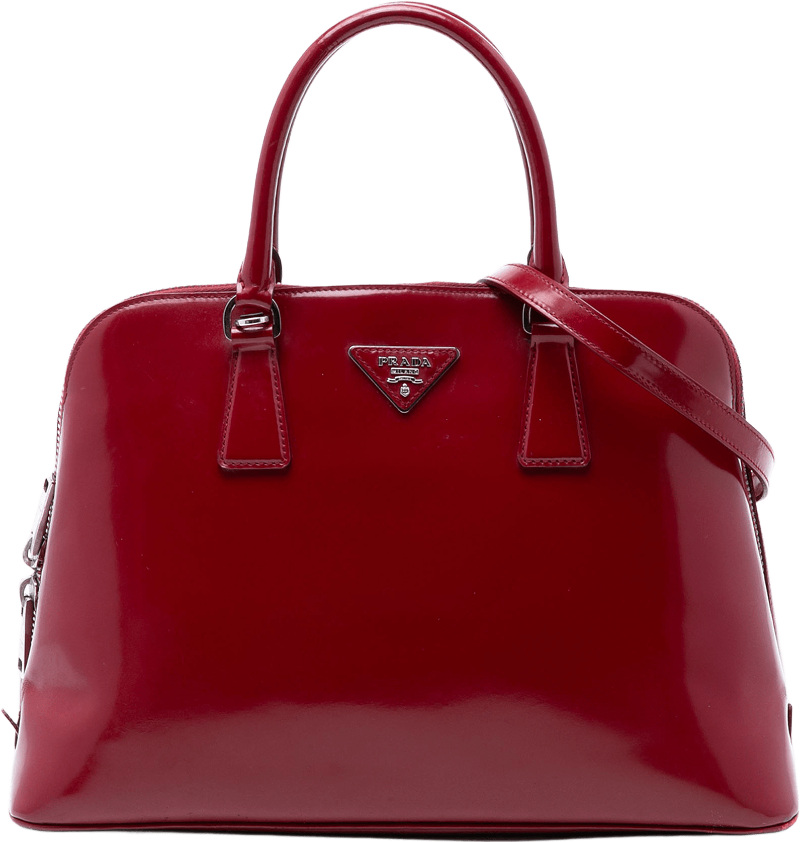 Prada Large Spazzolato Promenade Satchel, från Luxclusif, i färgen red.