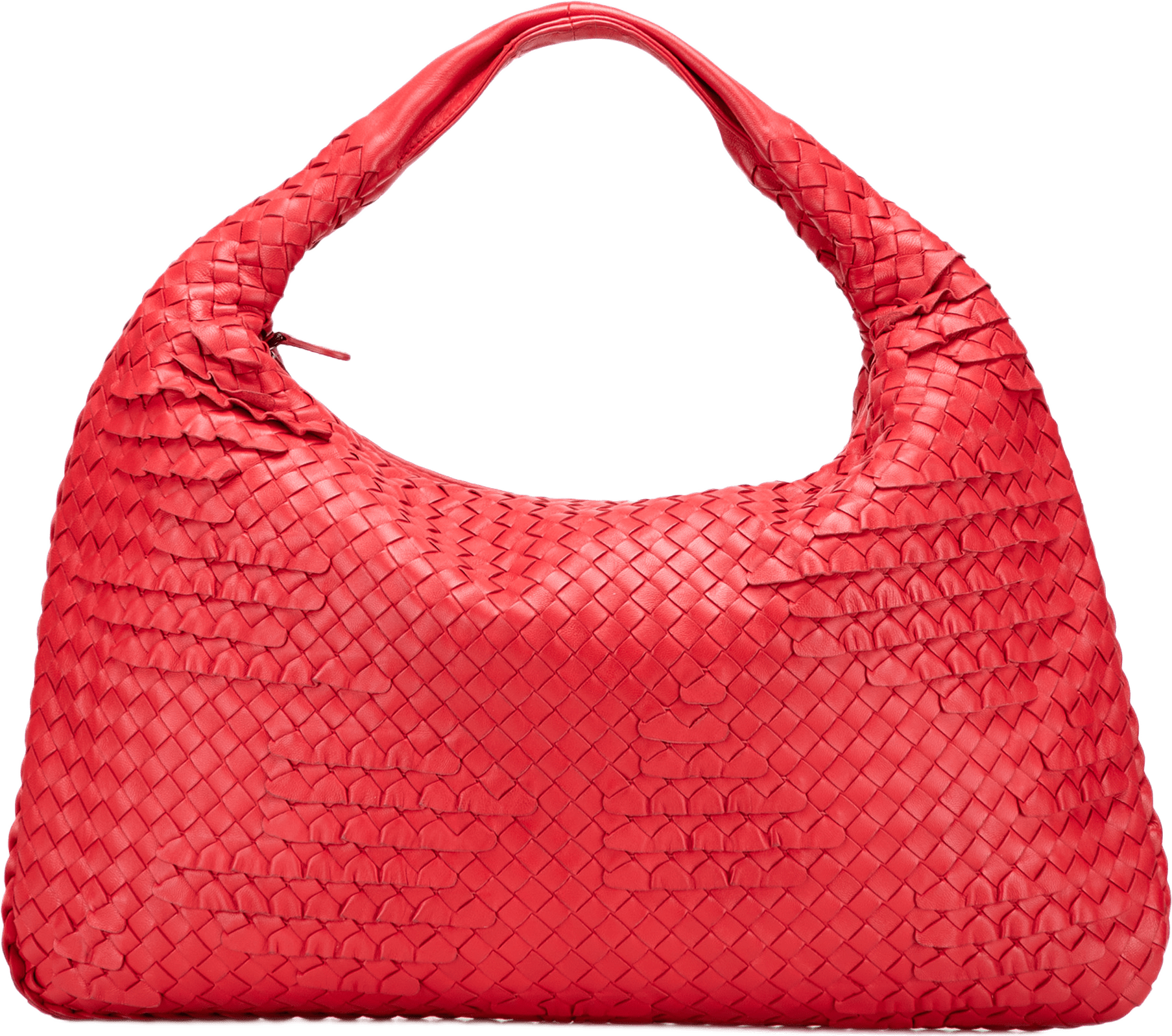 Bottega Veneta Medium Nappa Intrecciato Ruffle Veneta Hobo, från Luxclusif, i färgen röd.
