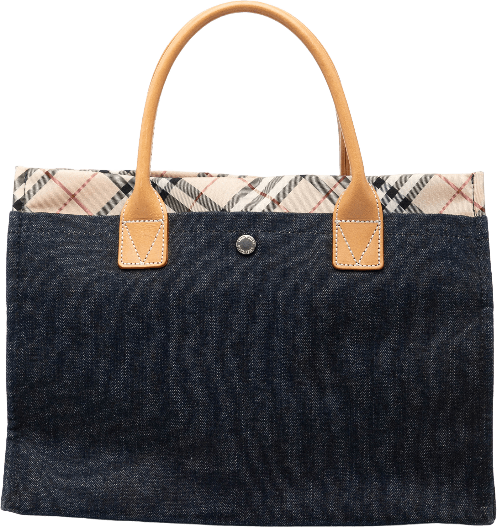 Burberry Nova Check Trimmed Denim Tote, från Luxclusif, i färgen dark blue.