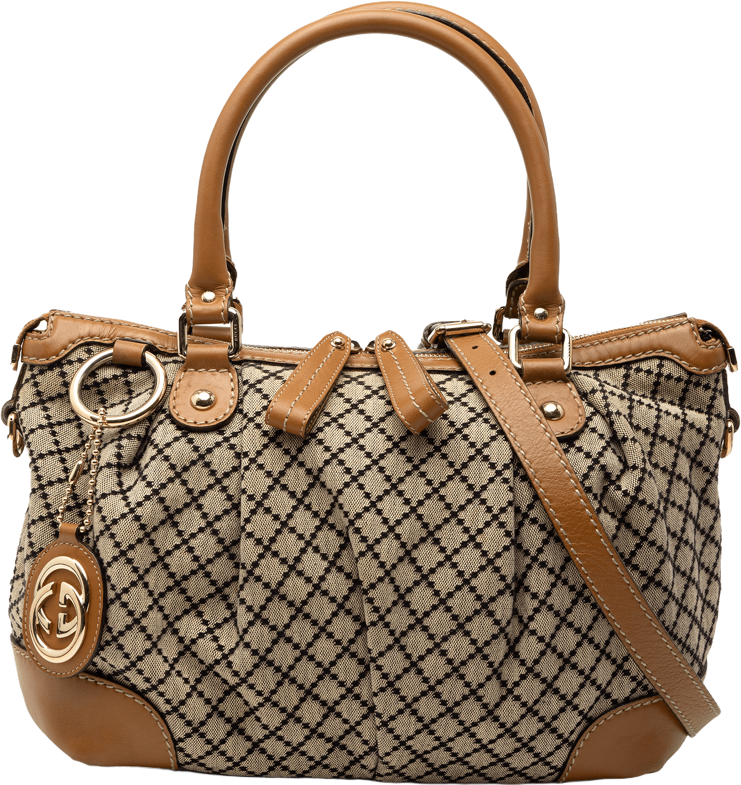 Gucci Diamante Canvas Sukey Satchel, från Luxclusif, i färgen beige.