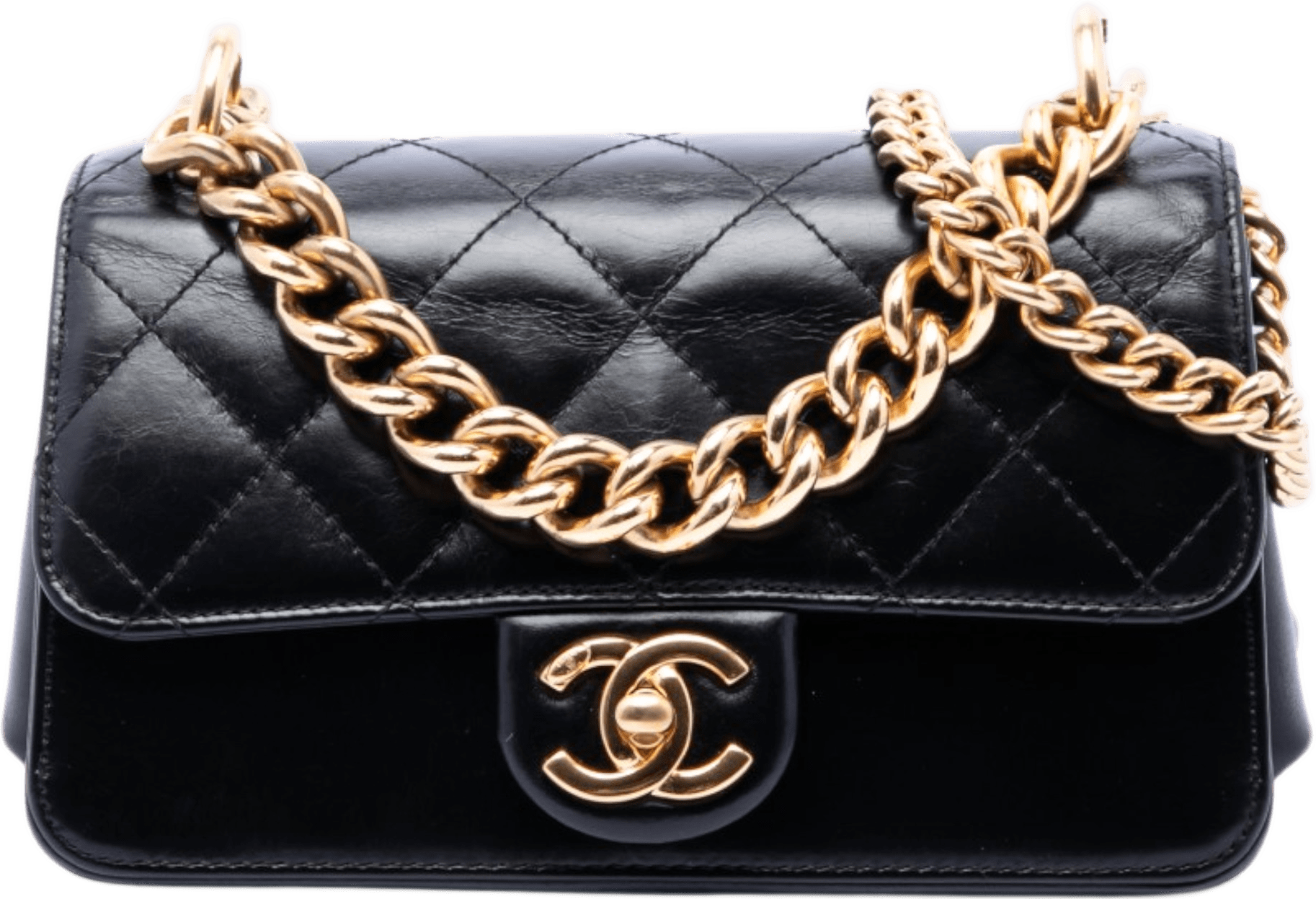 Chanel Paris Cosmopolite Mini Aged Calfskin Straight Lined Flap, från Luxclusif, i färgen black.