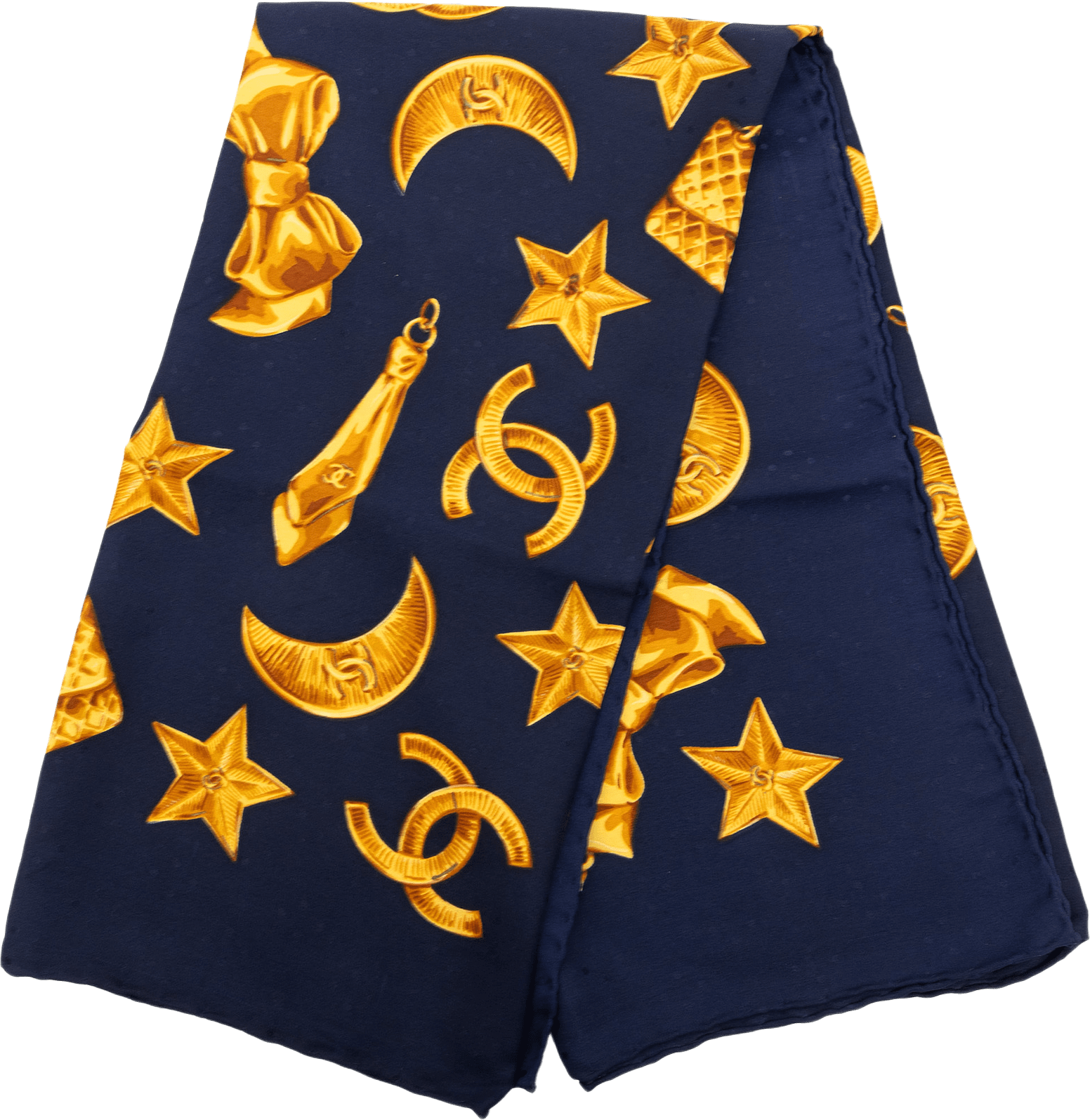 Chanel Cc Charms Print Silk Scarf, från Luxclusif, i färgen navy.