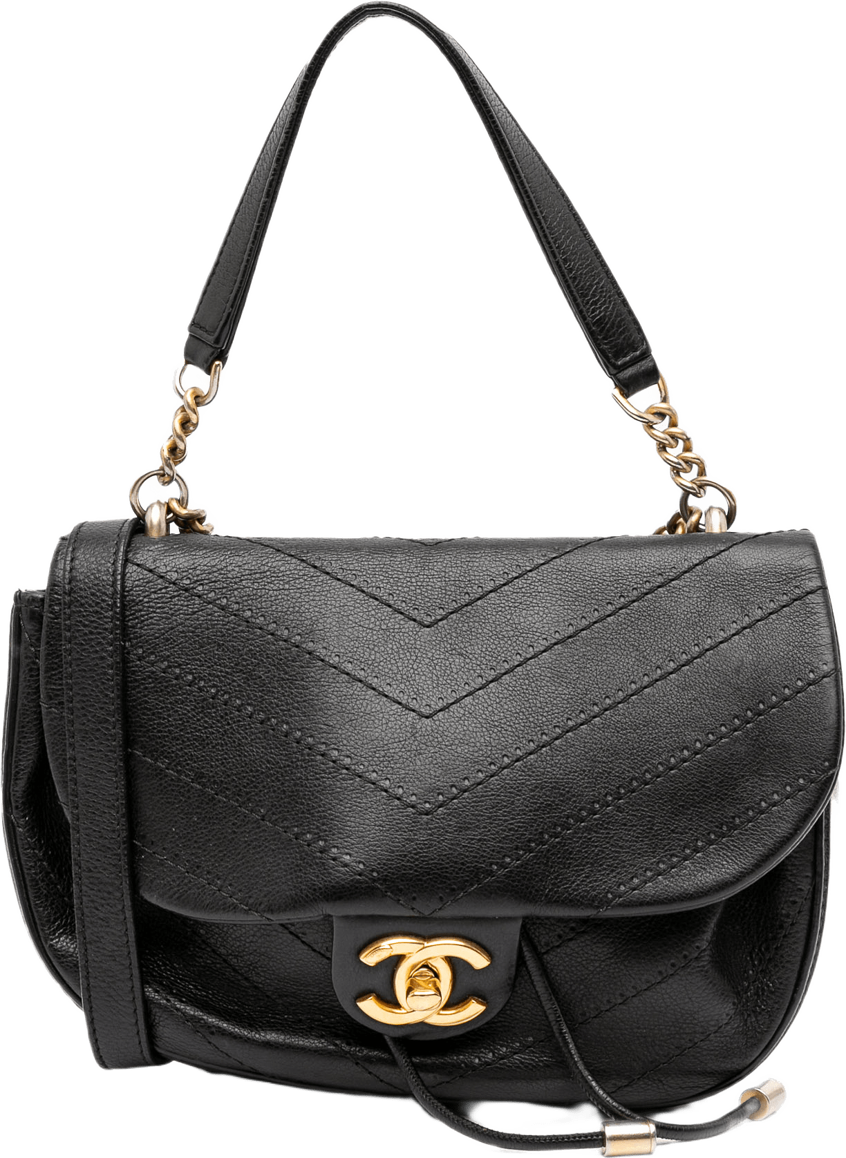 Chanel Cc Chevron Calfskin Round Flap Satchel, från Luxclusif, i färgen black.
