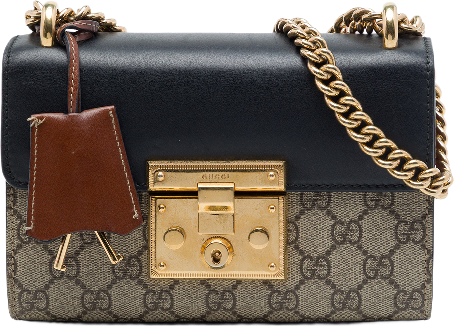 Gucci Small Gg Supreme Padlock Crossbody, från Luxclusif, i färgen beige.